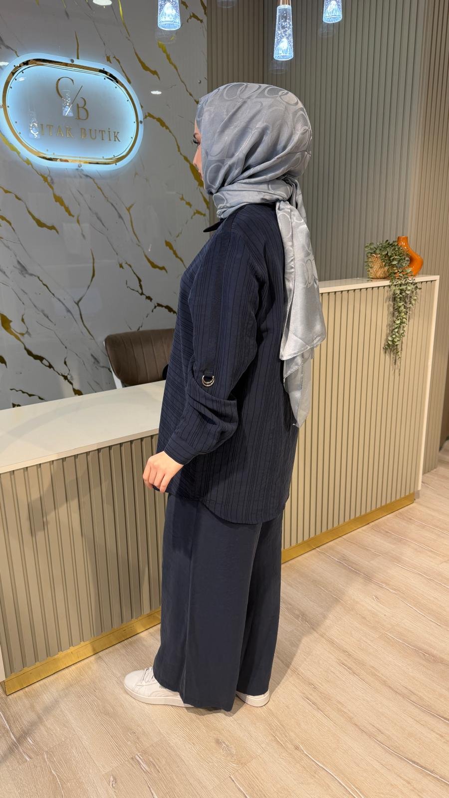NUSS 1055 ÇİZGİ DESEN TAKIM - LACİVERT