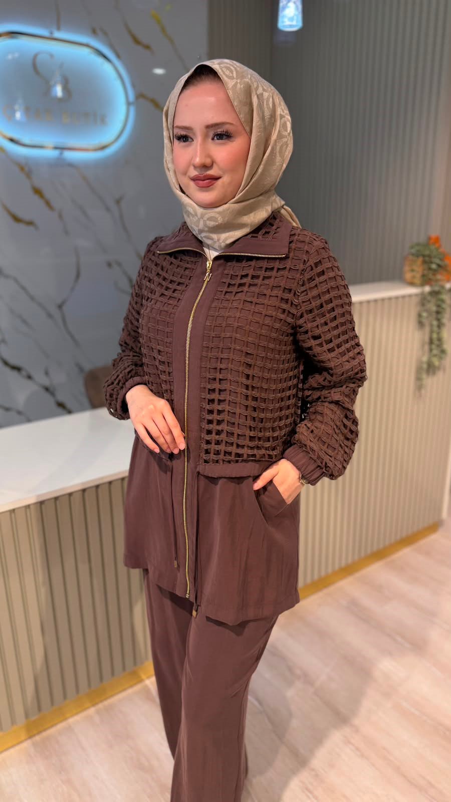 NUSS 1069 FİLE DETAYLI TAKIM- KAHVE