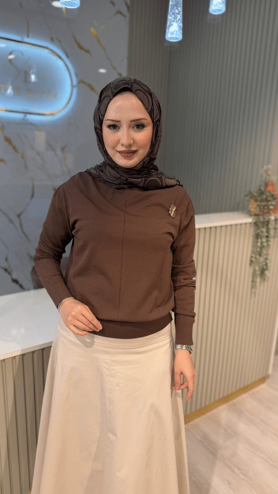 NUSS 200 MERSERİZE BLUZ - KAHVE