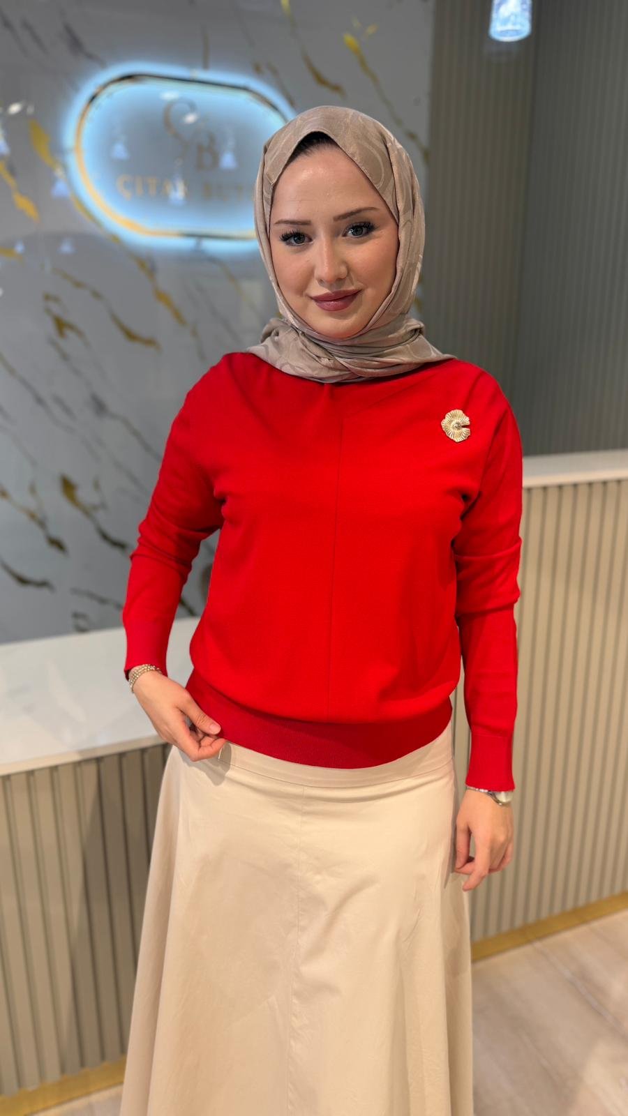 NUSS 200 MERSERİZE BLUZ - KIRMIZI