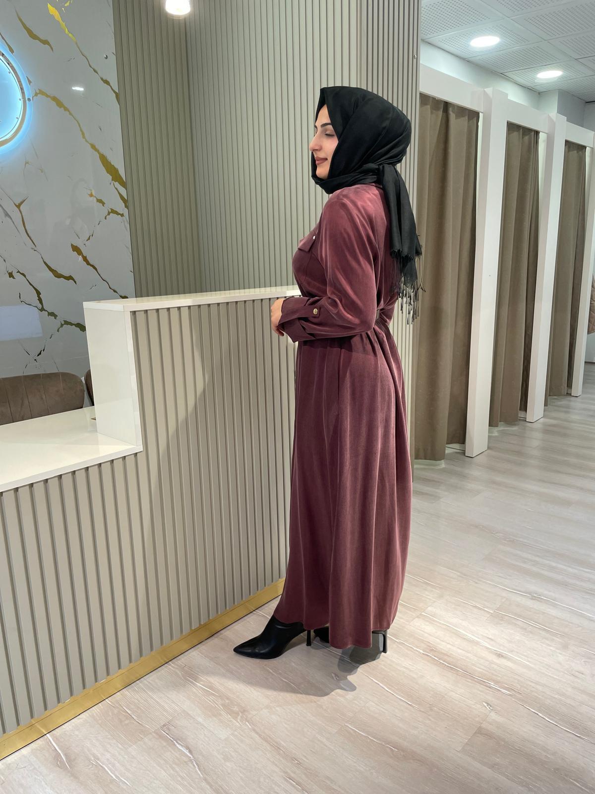 NUSS 2002 BOYDAN DÜĞMELİ ELBİSE-BORDO