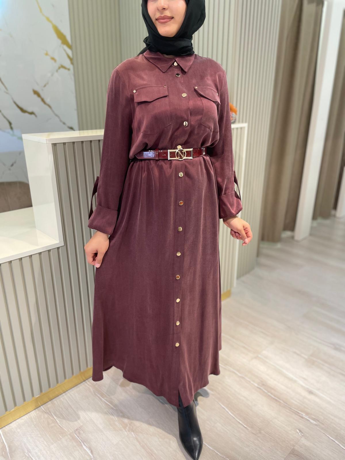 NUSS 2002 BOYDAN DÜĞMELİ ELBİSE-BORDO