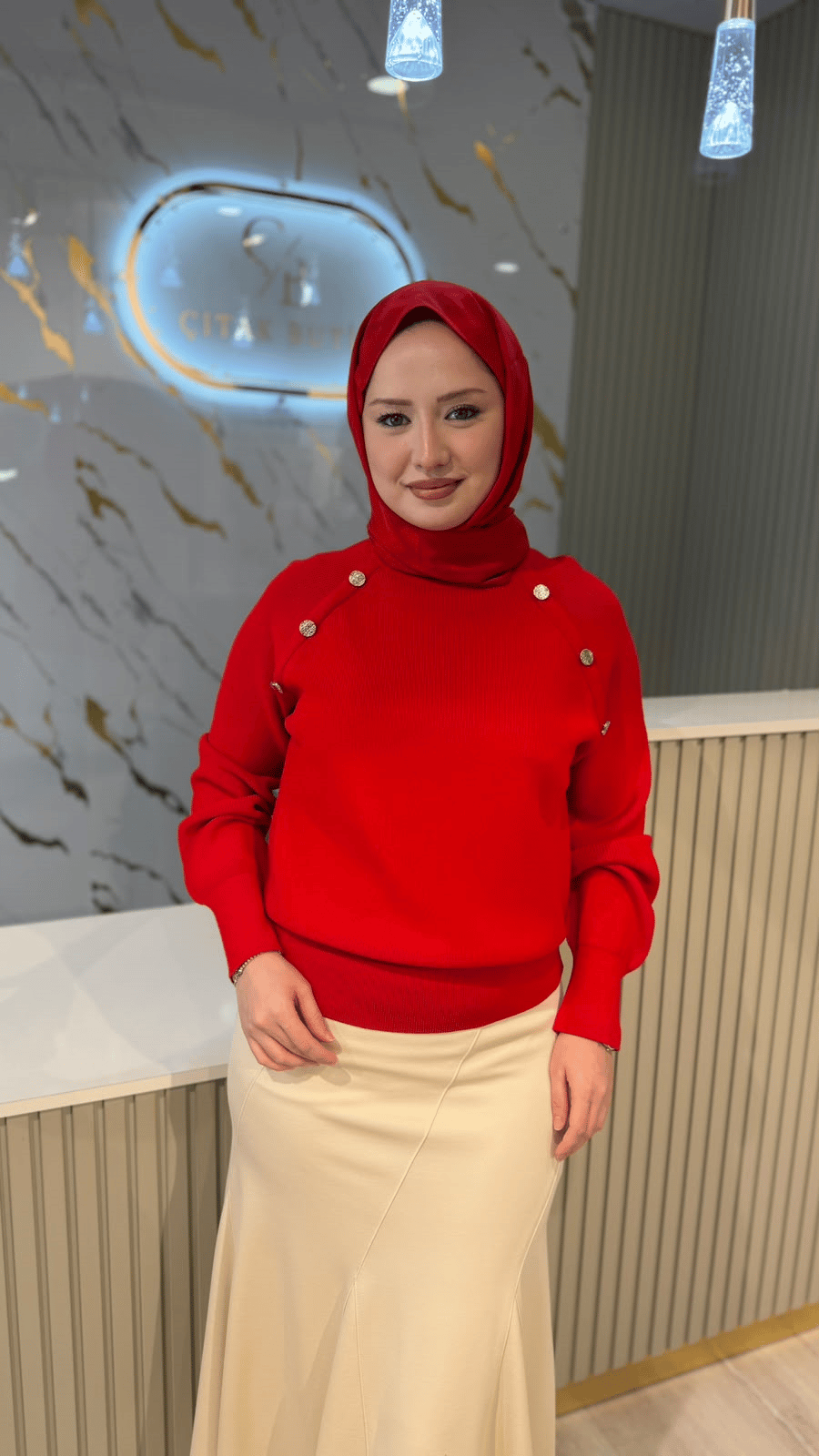 NUSS 201 DÜĞME DETAY TUNIK -KIRMIZI