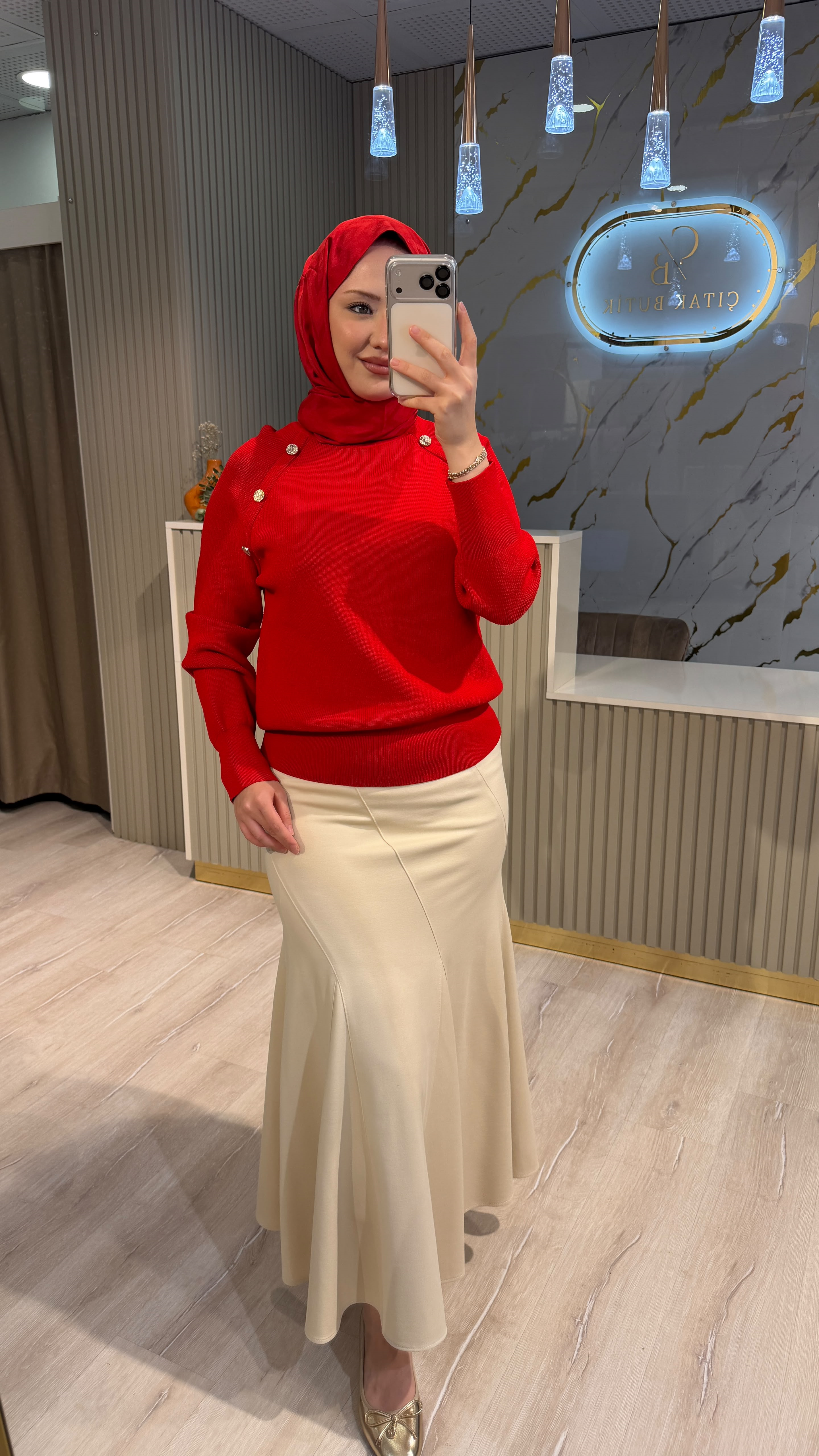 NUSS 201 DÜĞME DETAY TUNIK -KIRMIZI
