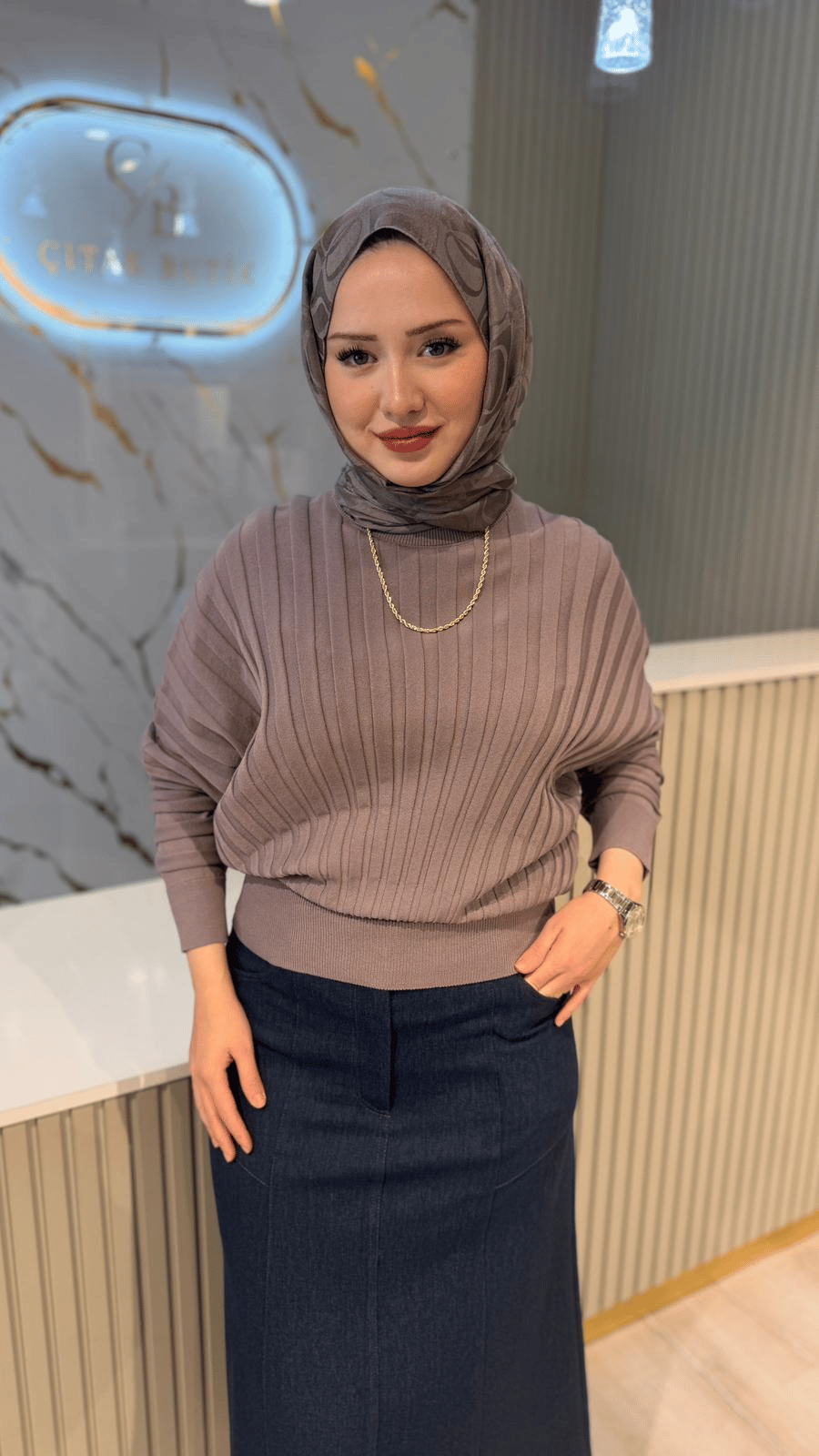 NUSS 202 MERSERİZE BLUZ - VİZON