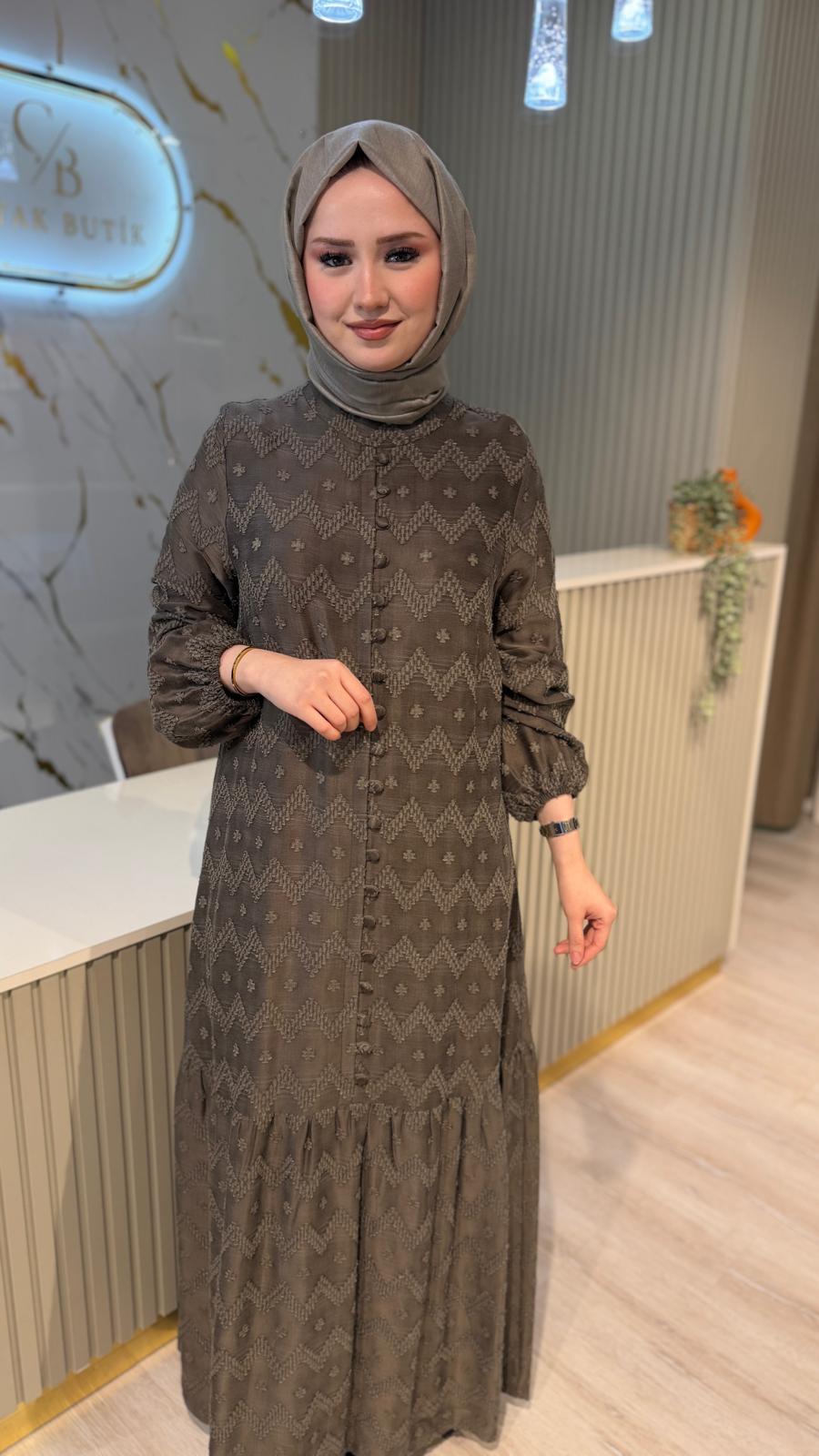 NUSS 2026 KABARTMA DESEN ELBİSE- VİZON