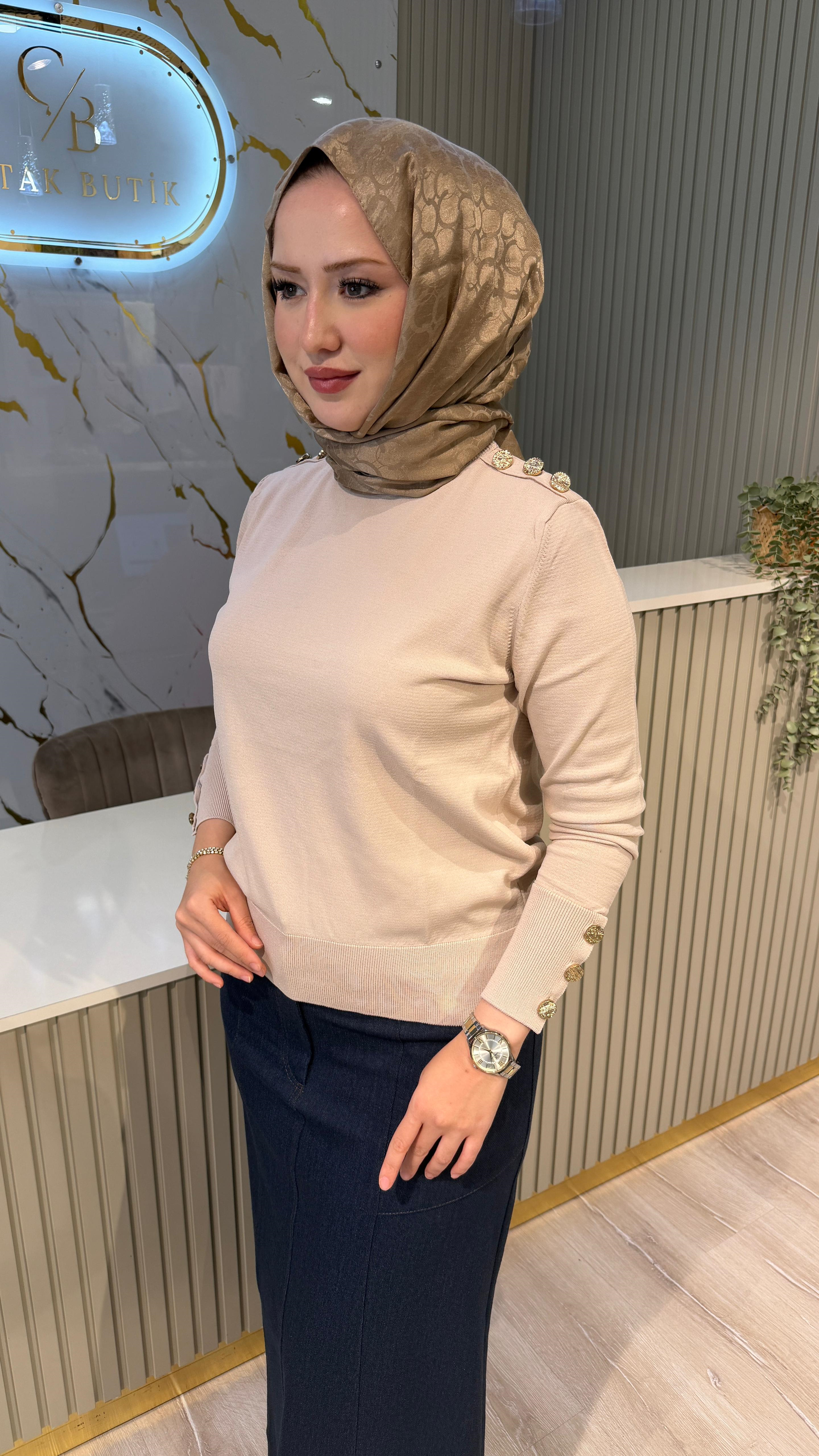 NUSS 203 MERSERİZE BLUZ - BEJ