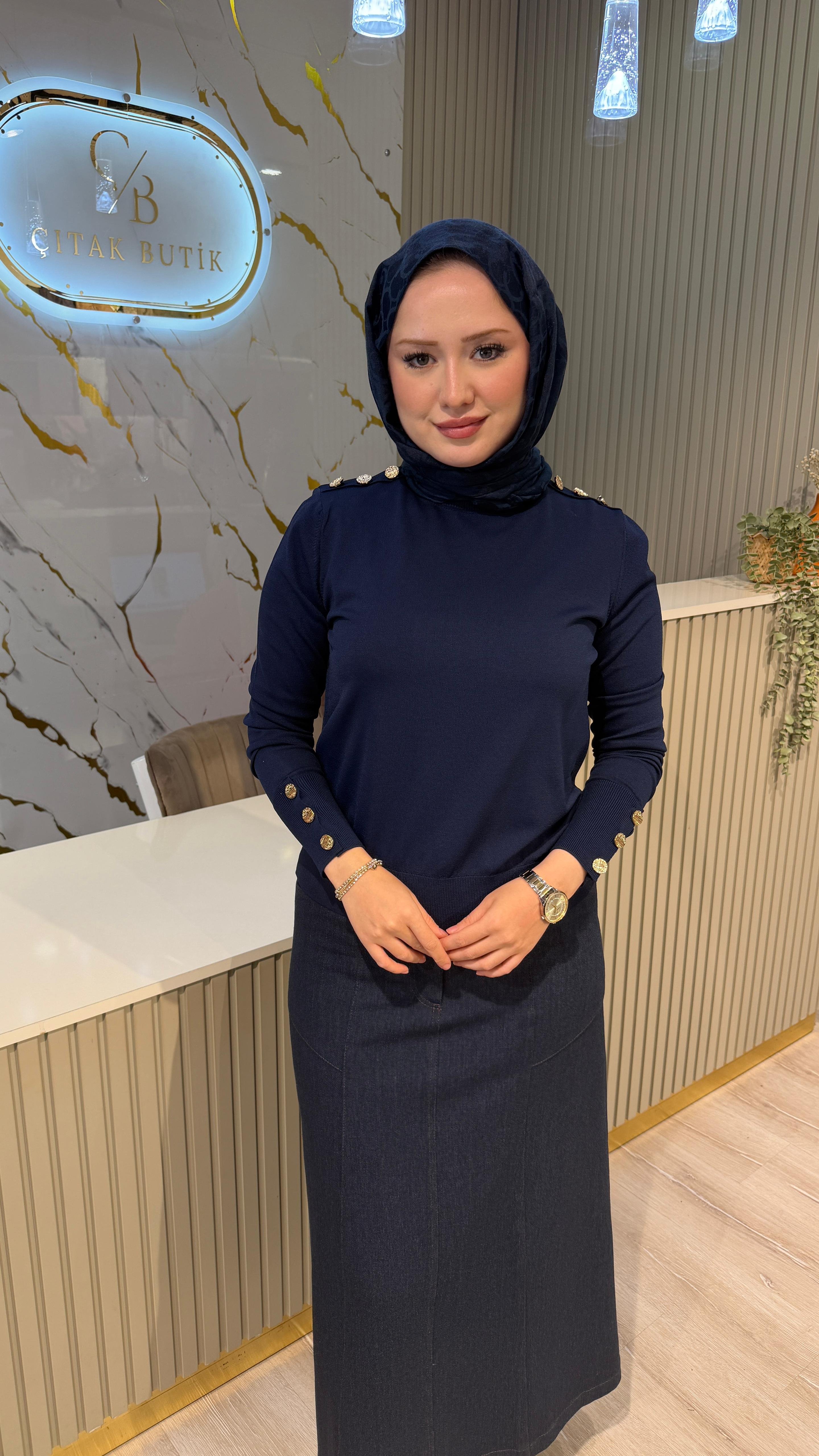 NUSS 203 MERSERİZE BLUZ - LACİVERT