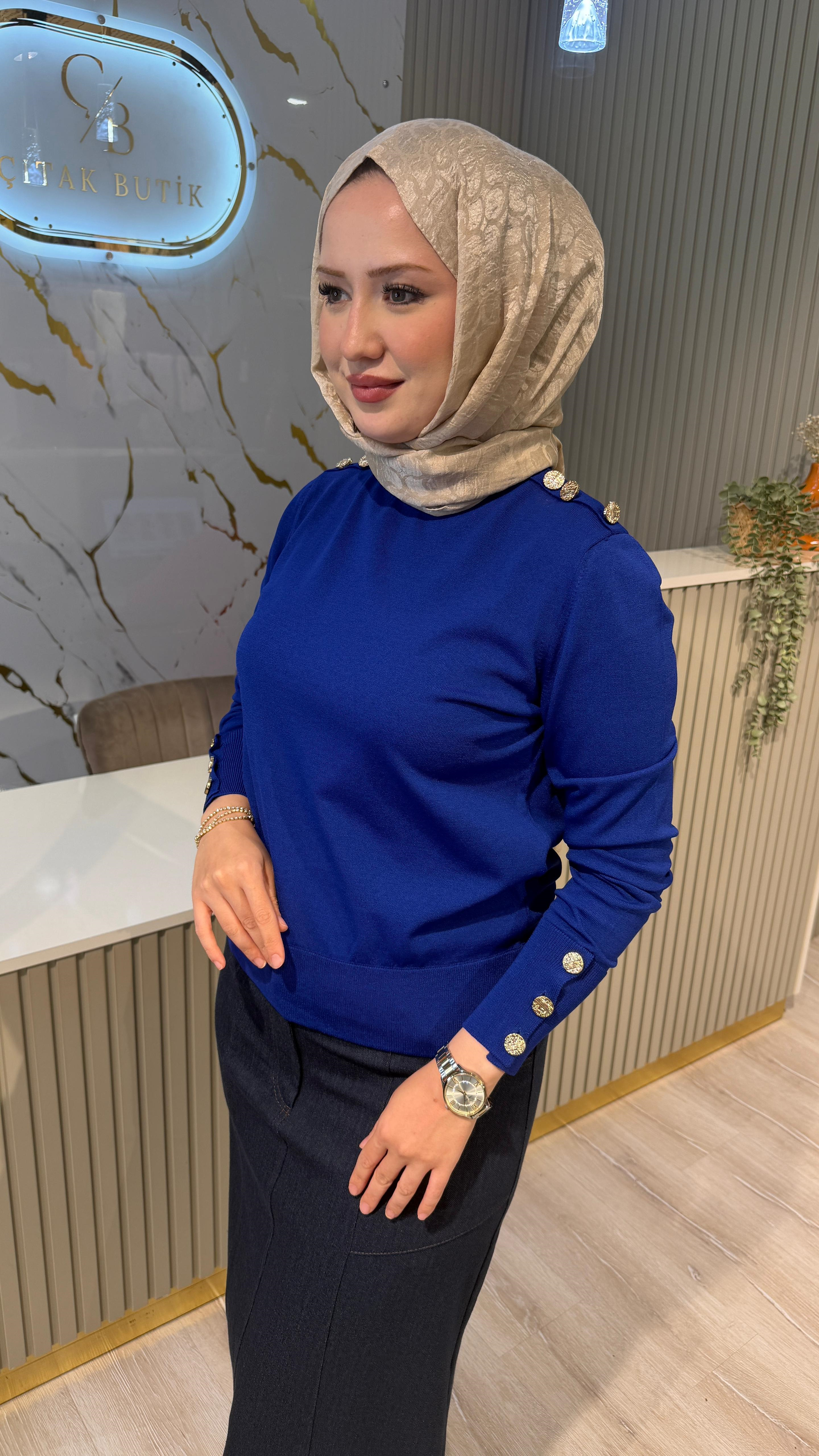 NUSS 203 MERSERİZE BLUZ - SAKS