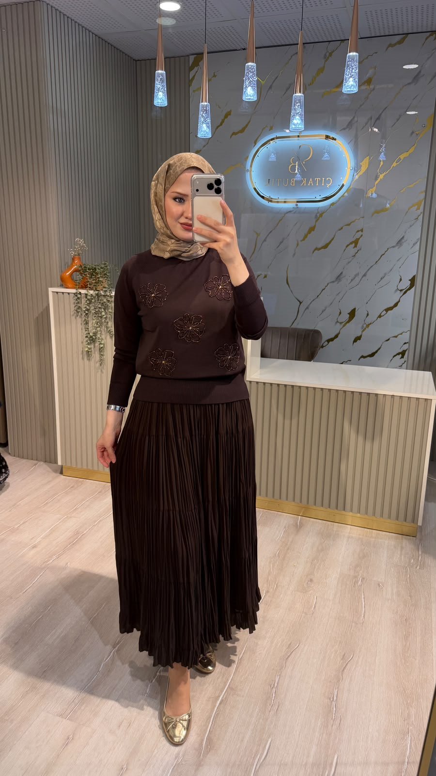 NUSS 204 BONCUK DETAYLI BLUZ- KAHVE