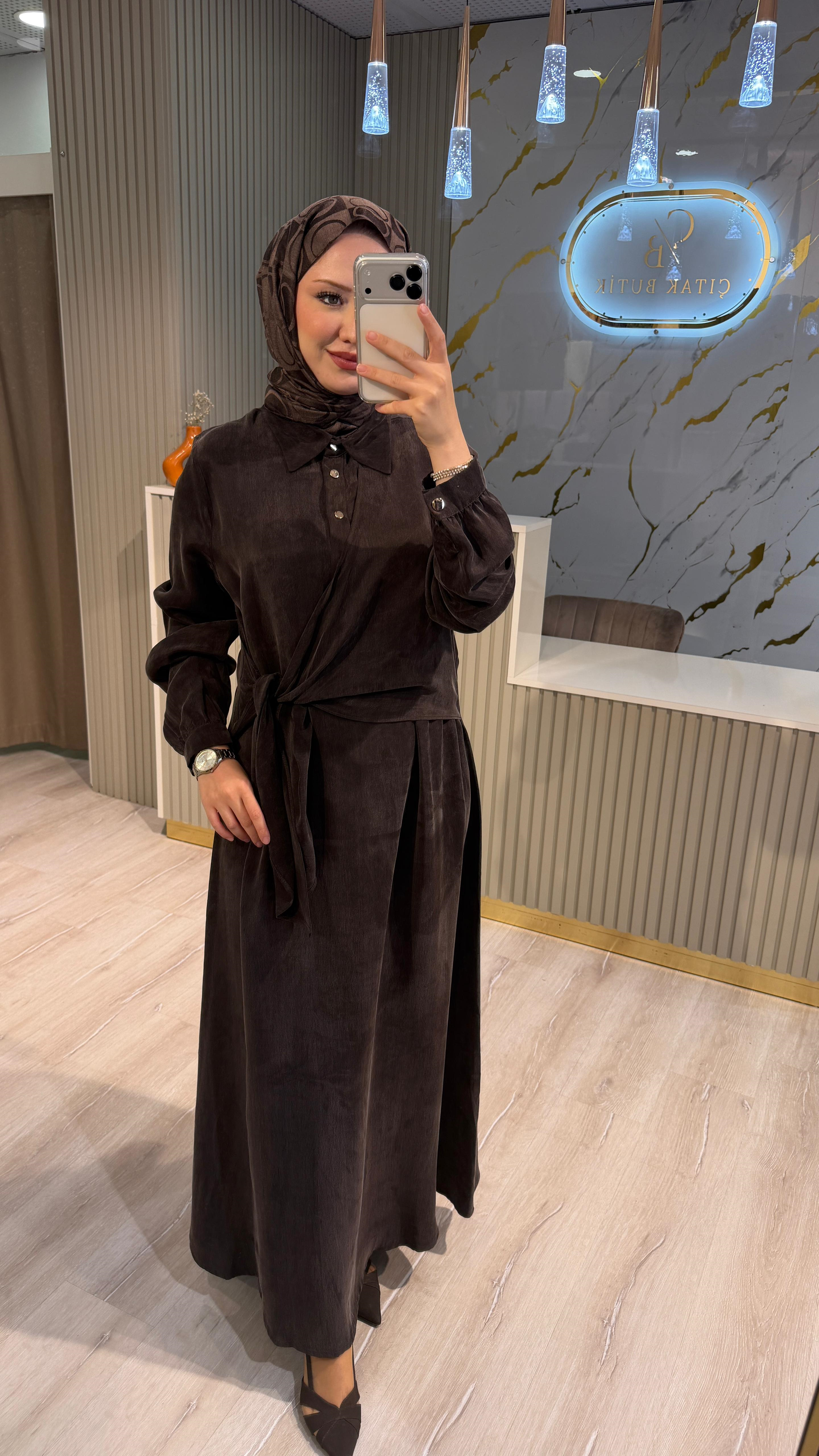 NUSS 2041 ELBİSE- KAHVE