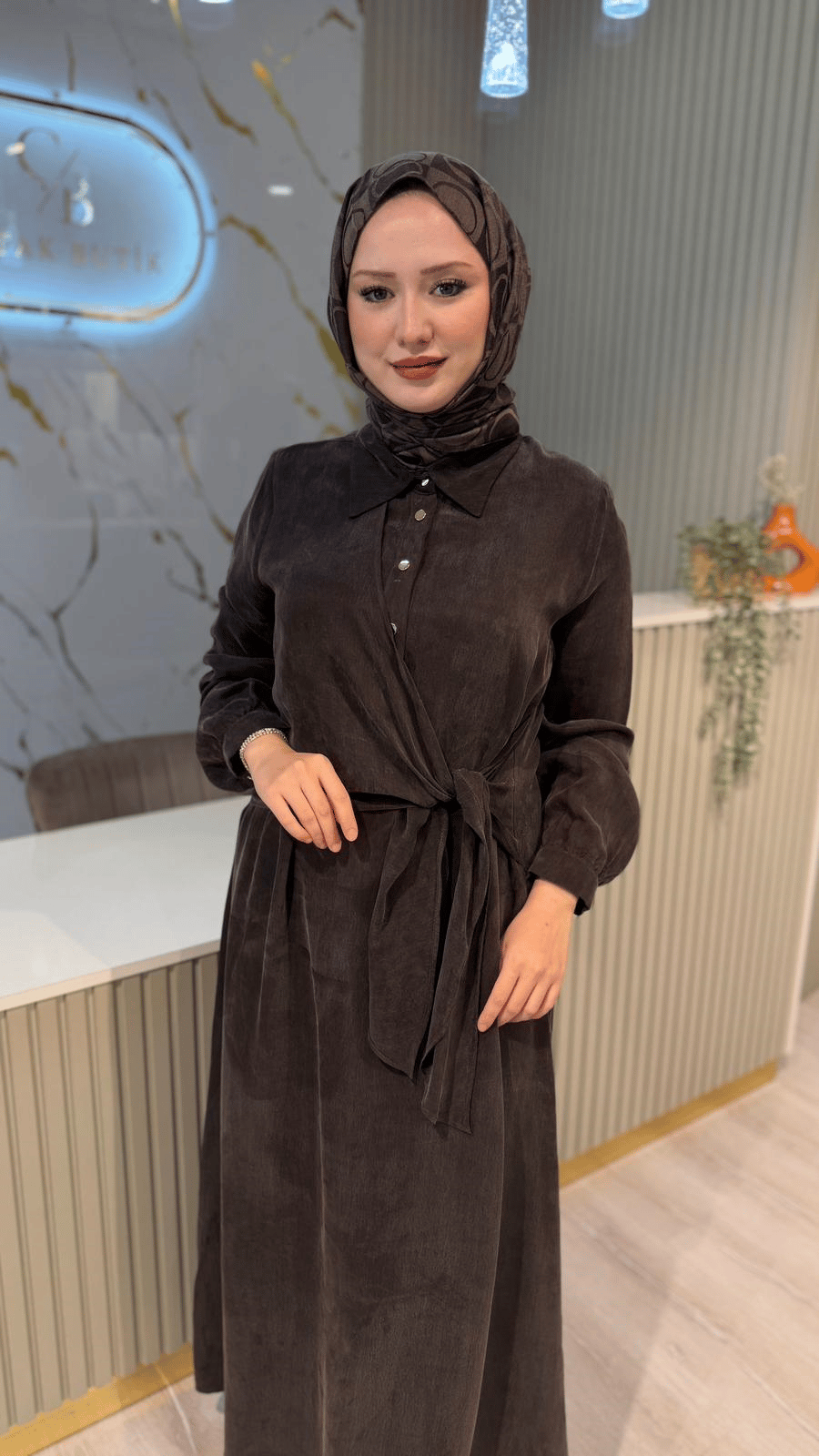 NUSS 2041 ELBİSE- KAHVE
