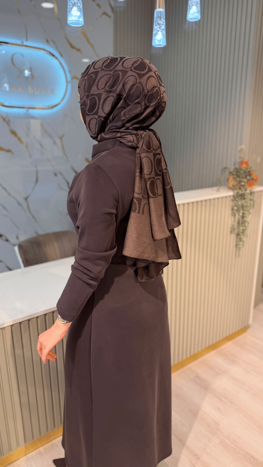 NUSS 2044 DEGAJE YAKA ELBİSE - KAHVE