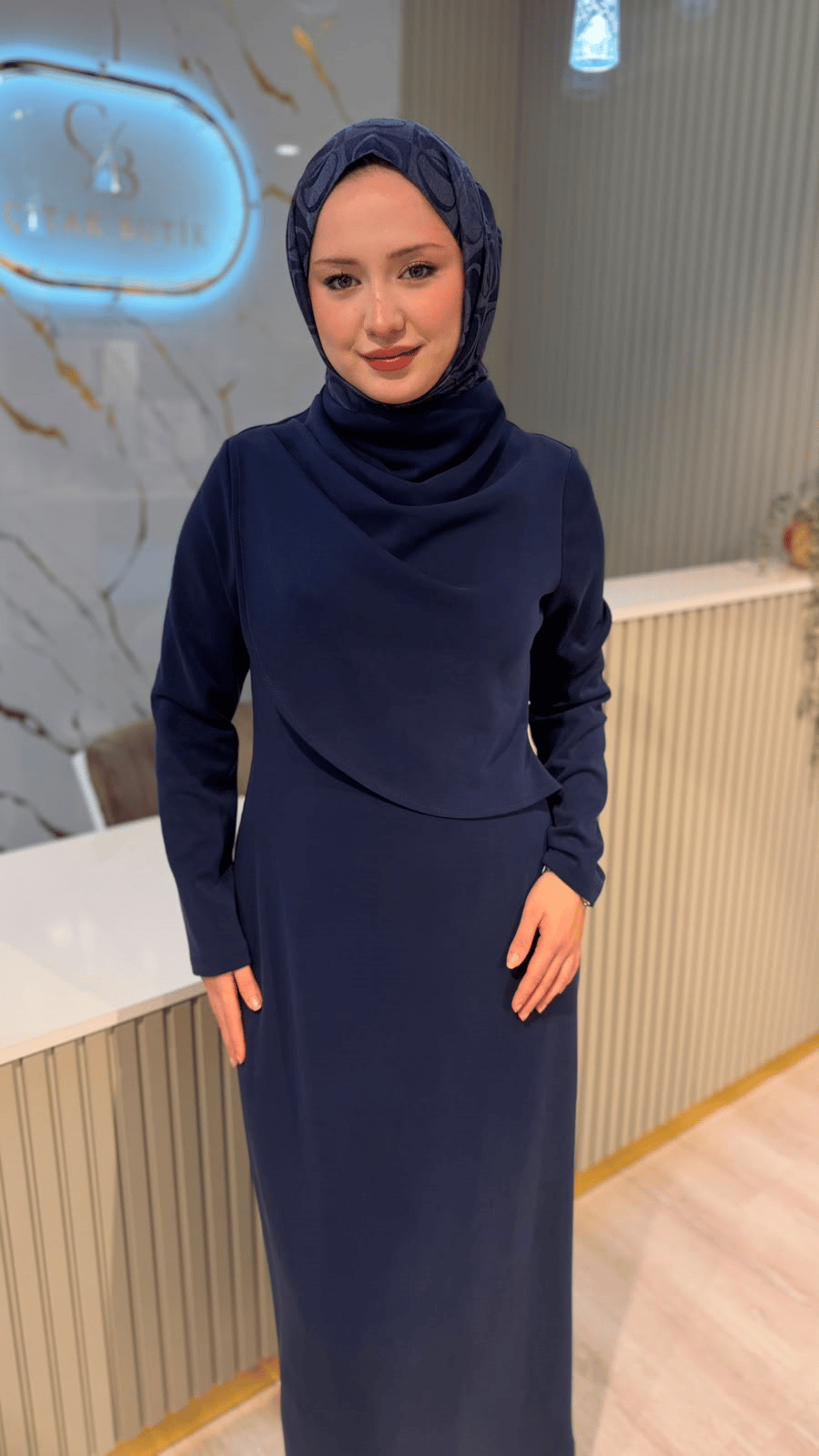 NUSS 2044 DEGAJE YAKA ELBİSE - LACİVERT