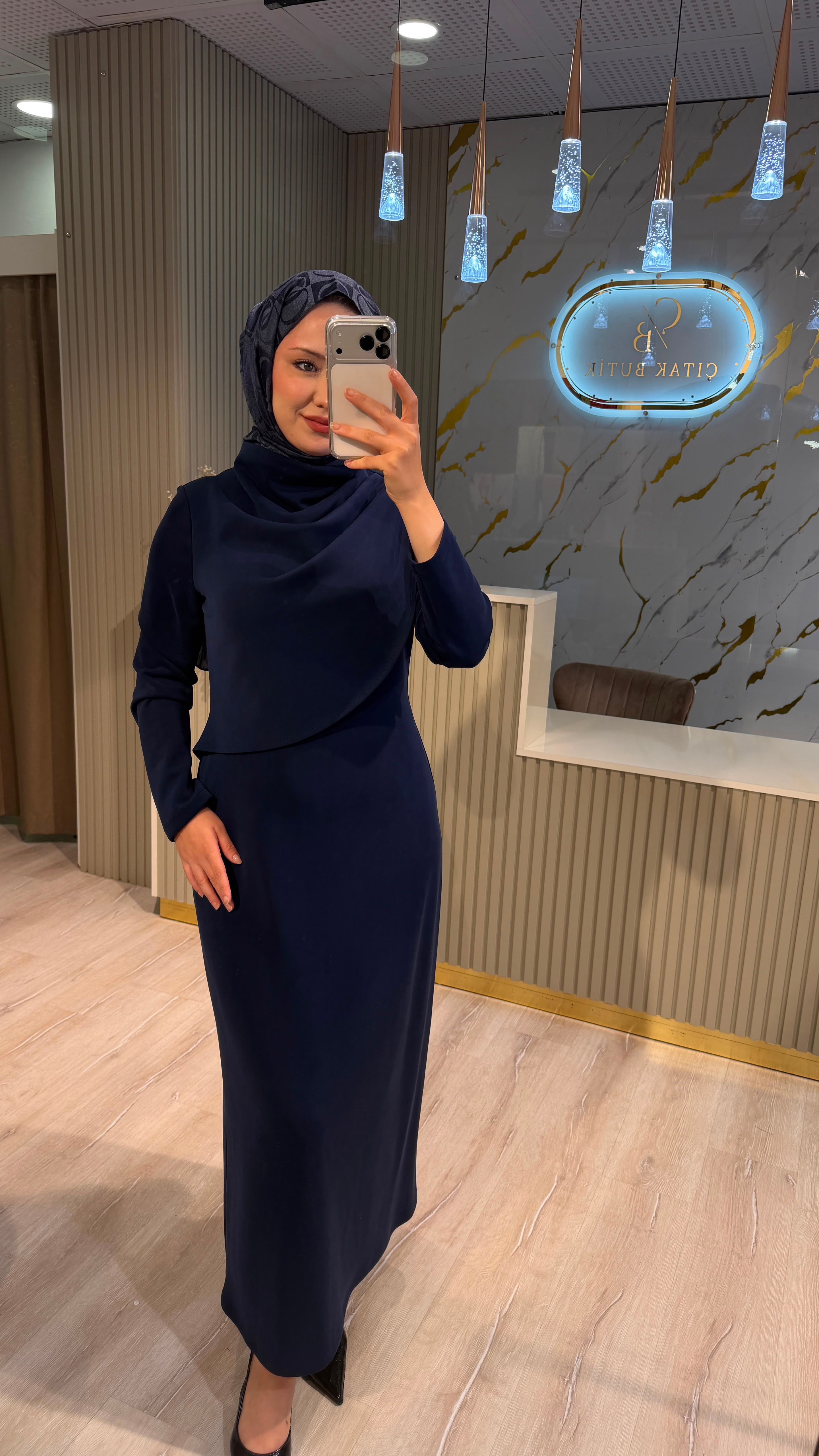 NUSS 2044 DEGAJE YAKA ELBİSE - LACİVERT