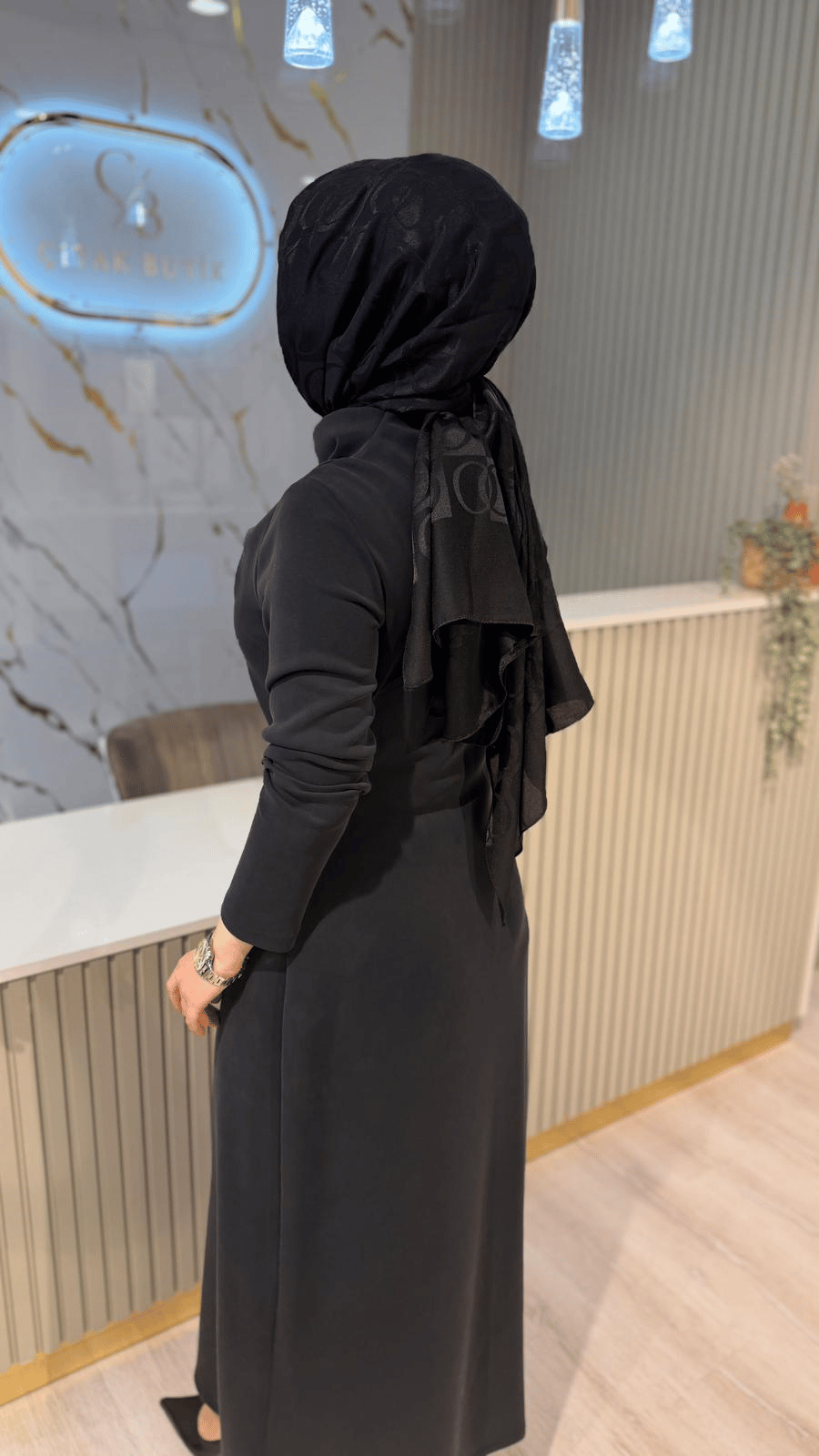 NUSS 2044 DEGAJE YAKA ELBİSE - SİYAH