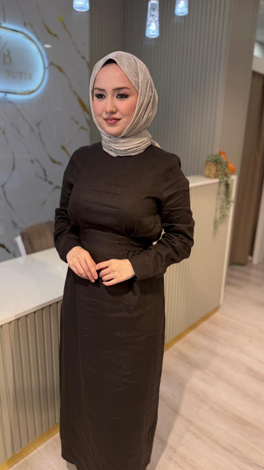NUSS 2048 ELBİSE - KAHVE