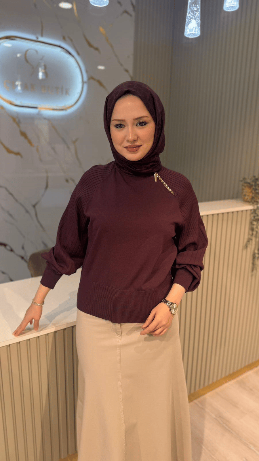 NUSS 205 FERMUAR DETAYLI BLUZ - BORDO