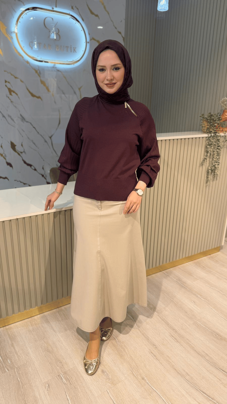 NUSS 205 FERMUAR DETAYLI BLUZ - BORDO