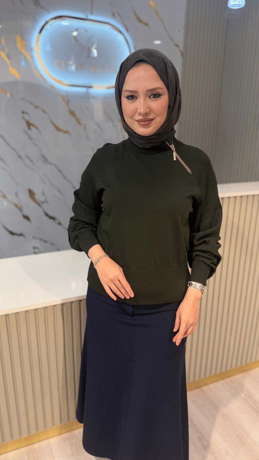 NUSS 205 FERMUAR DETAYLI BLUZ - HAKİ