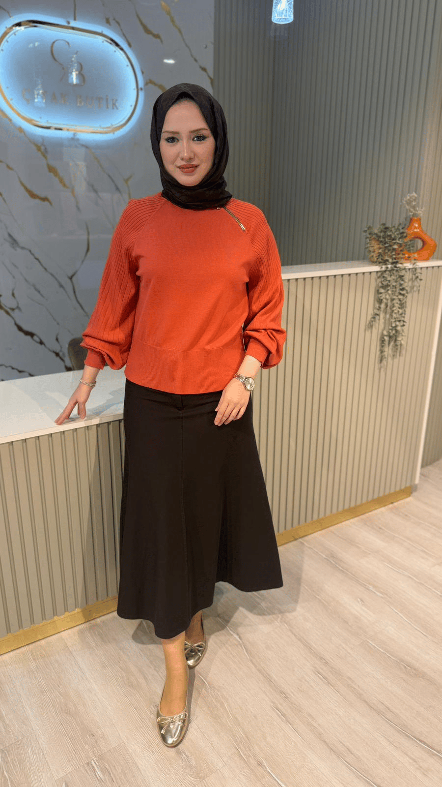 NUSS 205 FERMUAR DETAYLI BLUZ - KİREMİT
