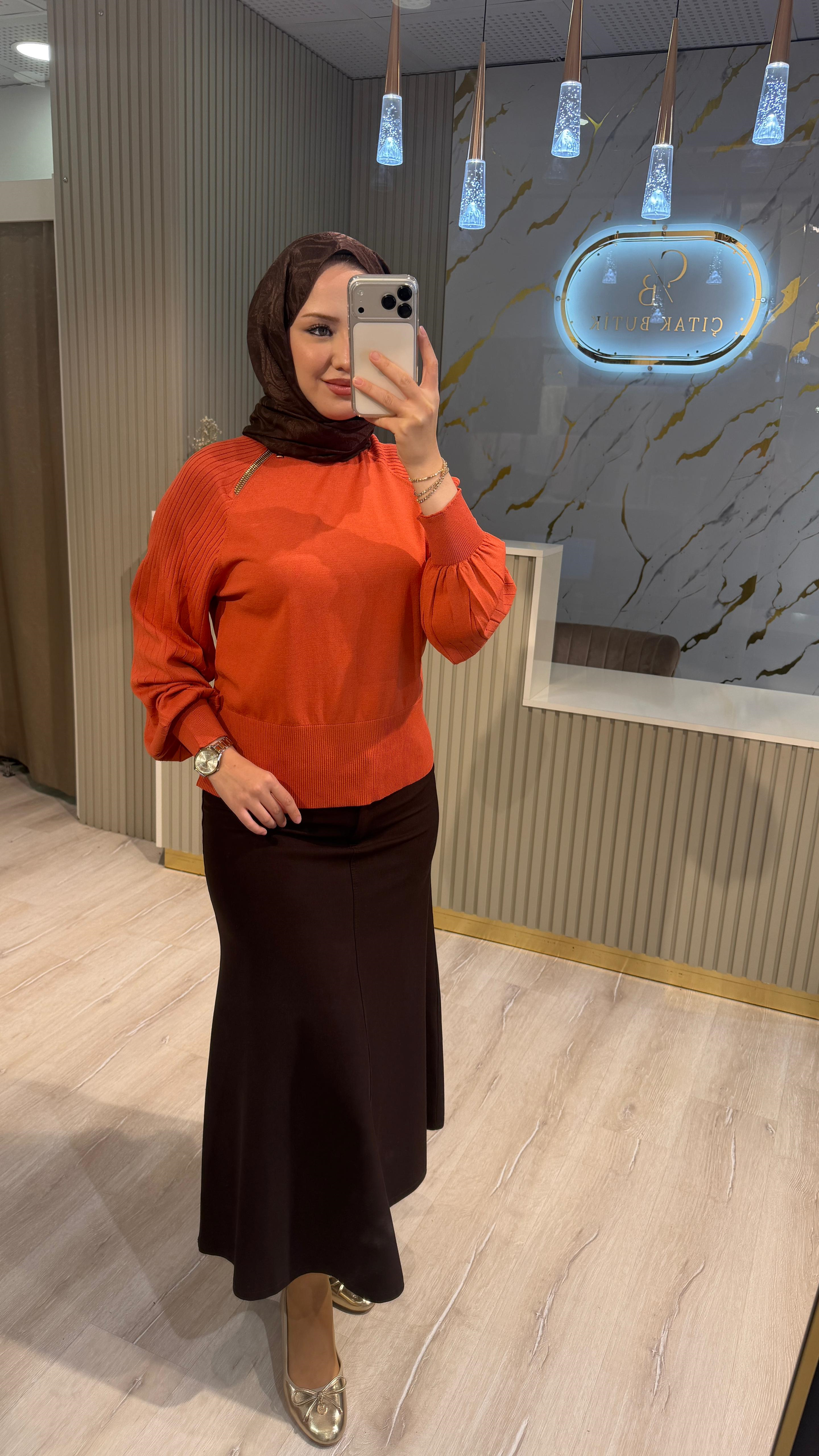 NUSS 205 FERMUAR DETAYLI BLUZ - KİREMİT