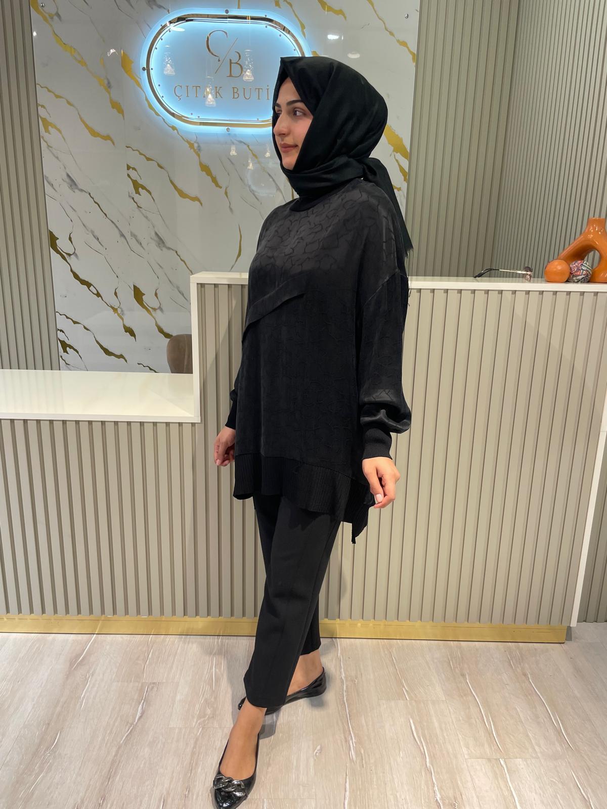 NUSS 3003 DESENLİ TUNİK-SİYAH