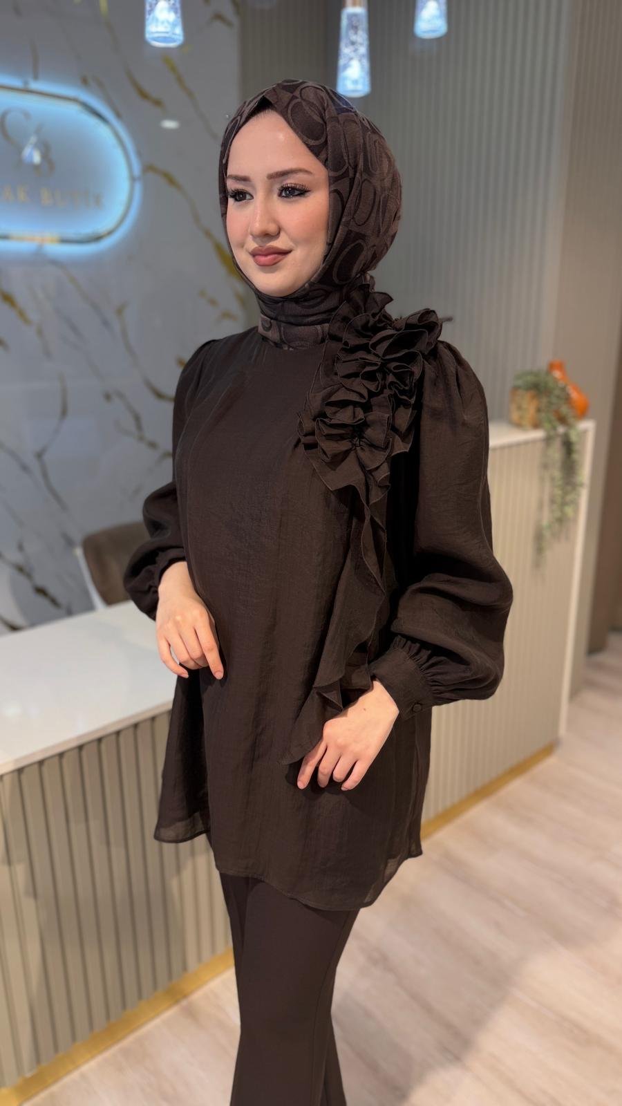 NUSS 3011 YAKA FIRFIR DETAY GÖMLEK - KAHVE