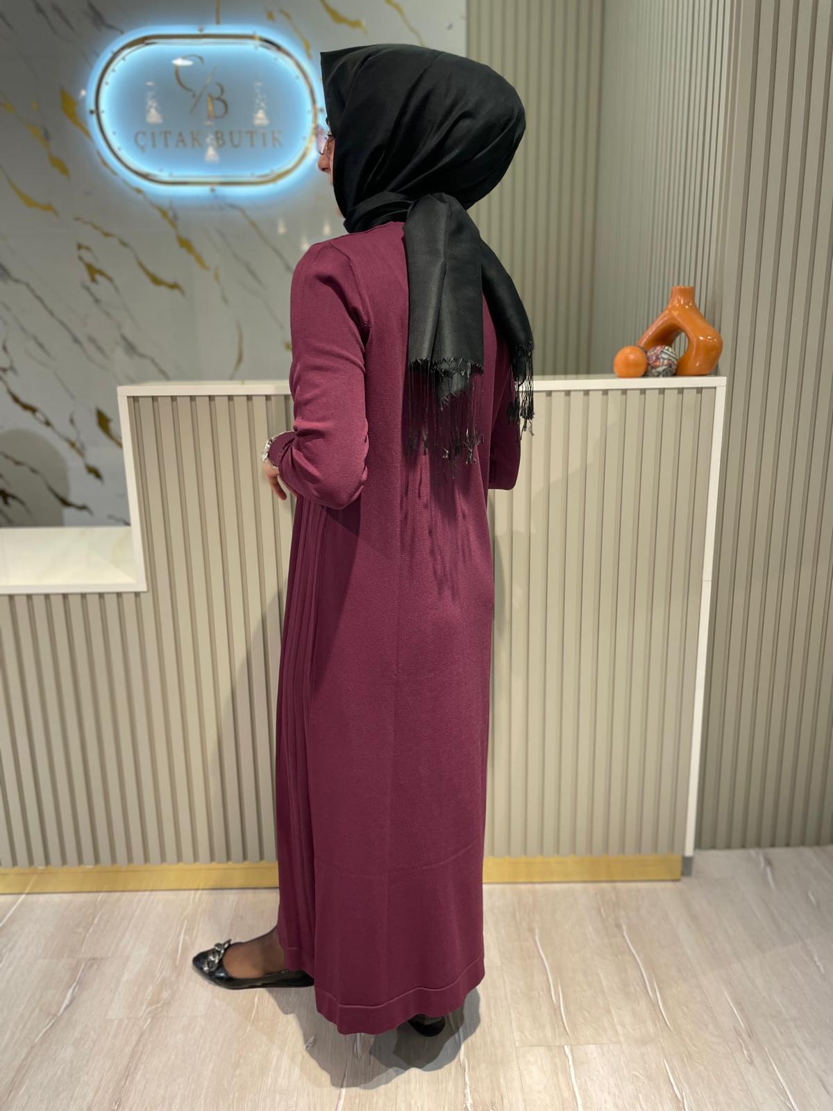 NUSS 509 MERSERİZE ELBİSE-BORDO