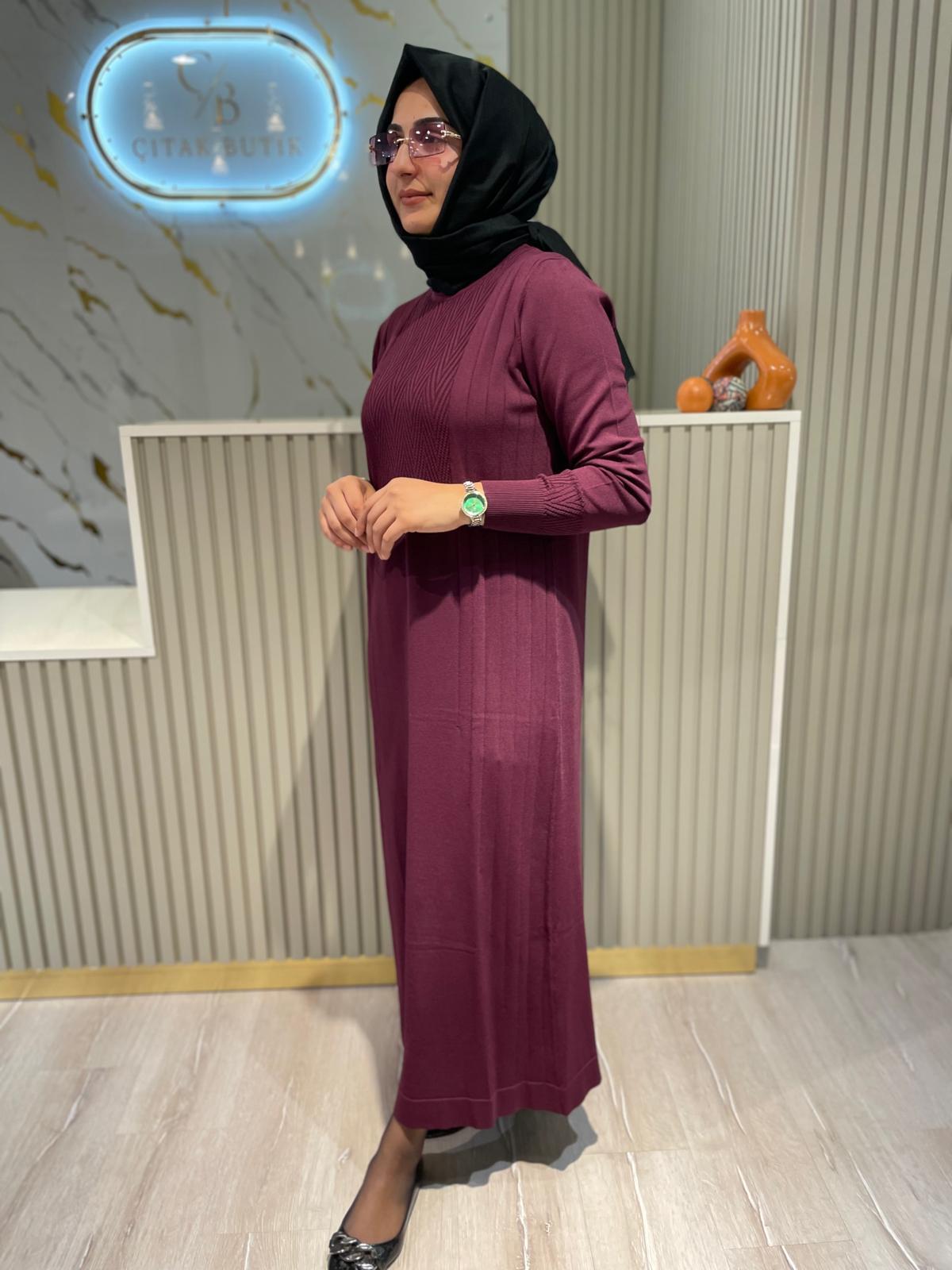 NUSS 509 MERSERİZE ELBİSE-BORDO