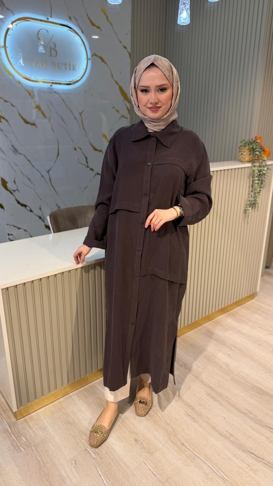 NUSS 6036 BOYDAN DÜĞME DETAY GÖMLEK/ KAP - BİTTER
