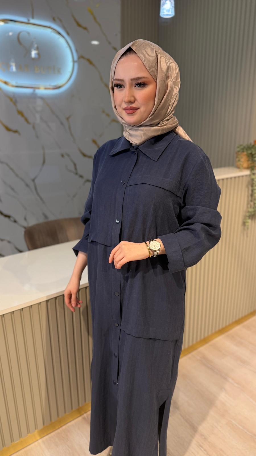 NUSS 6036 BOYDAN DÜĞME DETAY GÖMLEK/ KAP - İNDİGO