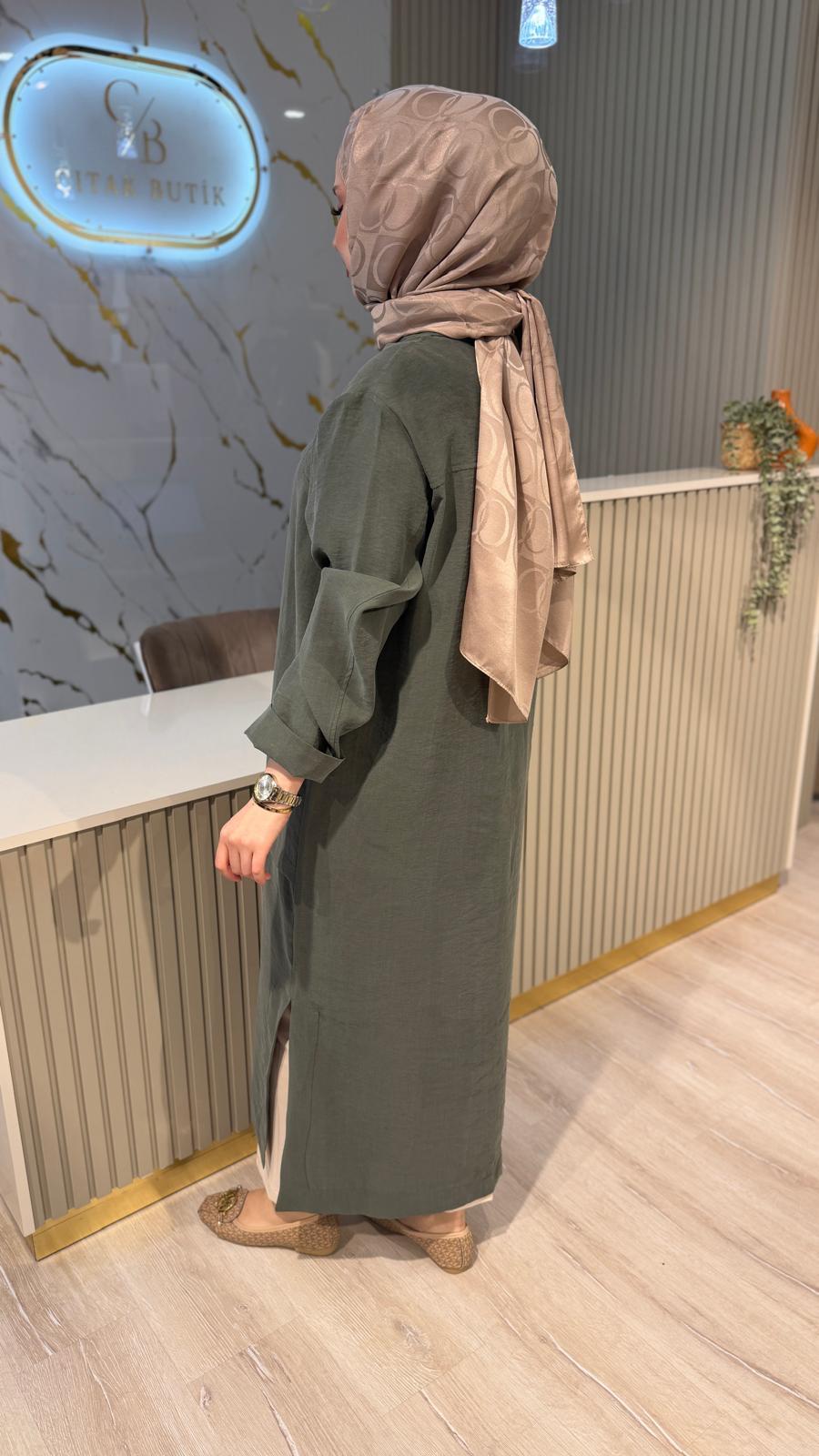 NUSS 6036 BOYDAN DÜĞME DETAY GÖMLEK/ KAP - ZÜMRÜT