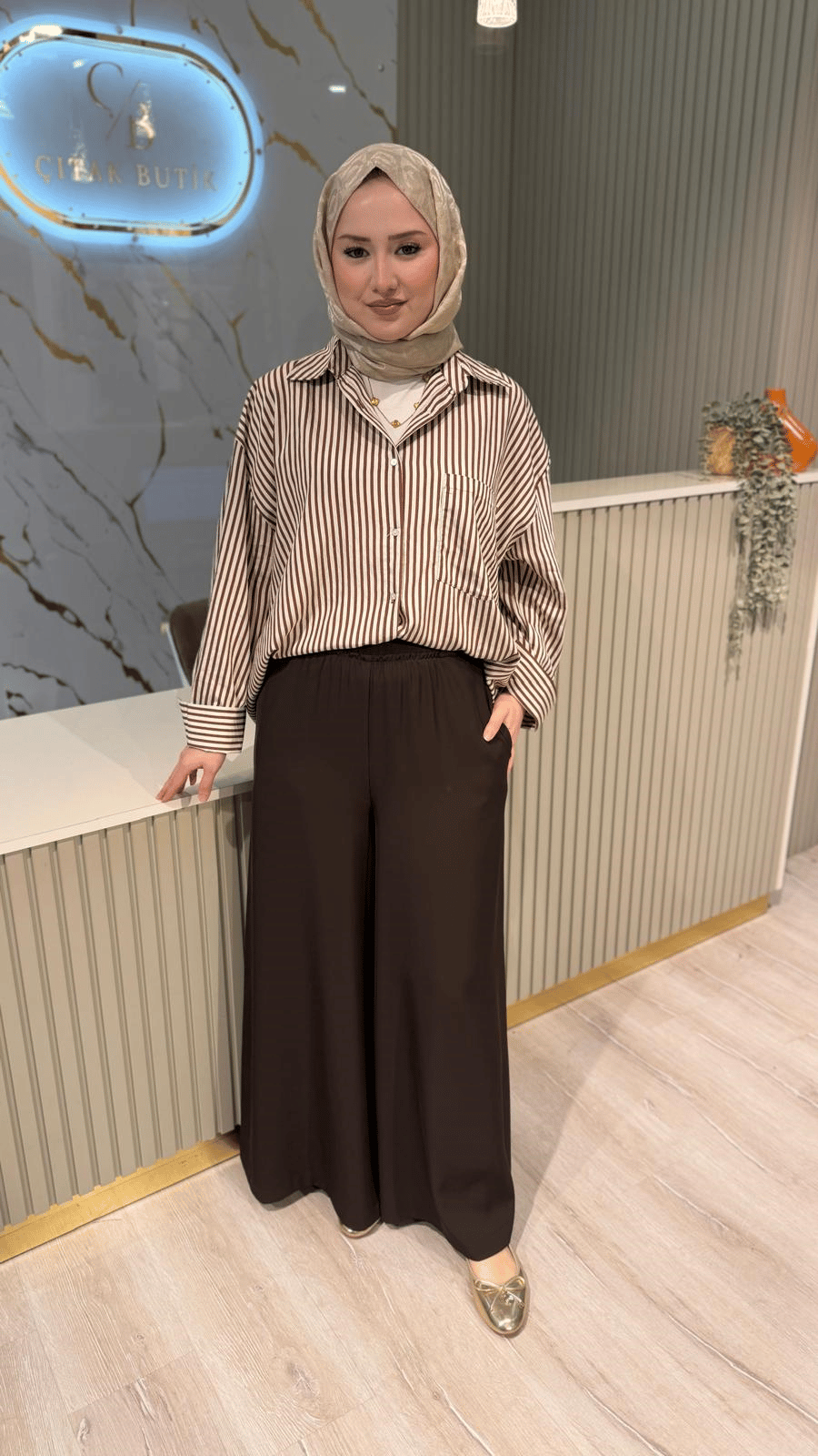 ORFEONEGRO 34861 GÖMLEK - EKRU ÇİZGİLİ