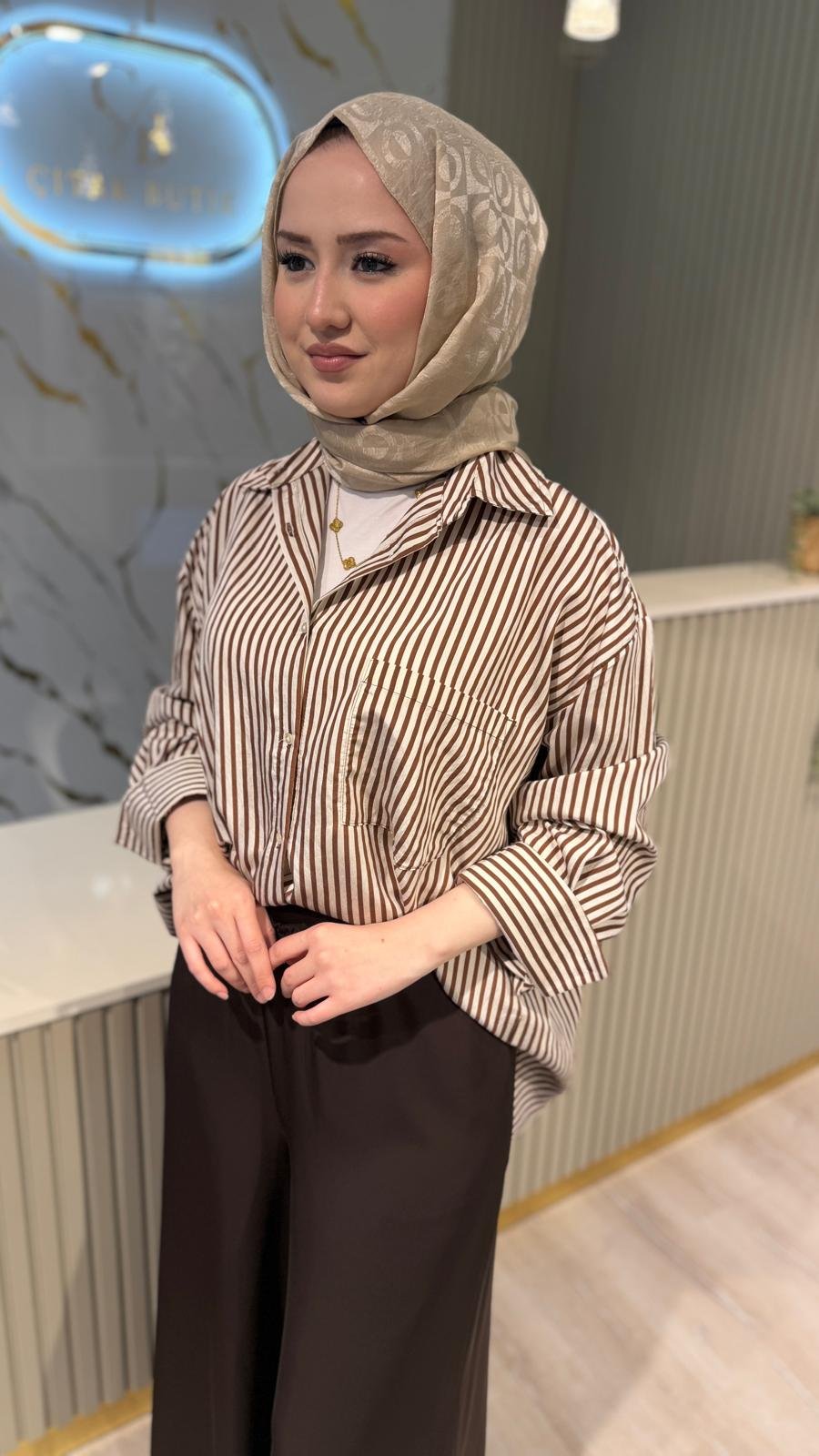 ORFEONEGRO 34861 GÖMLEK - EKRU ÇİZGİLİ