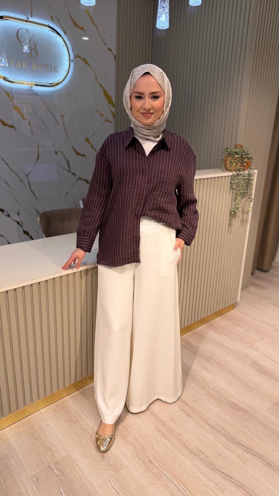 ORFEONEGRO 34905 ÇİZGİLİ GÖMLEK -  BORDO