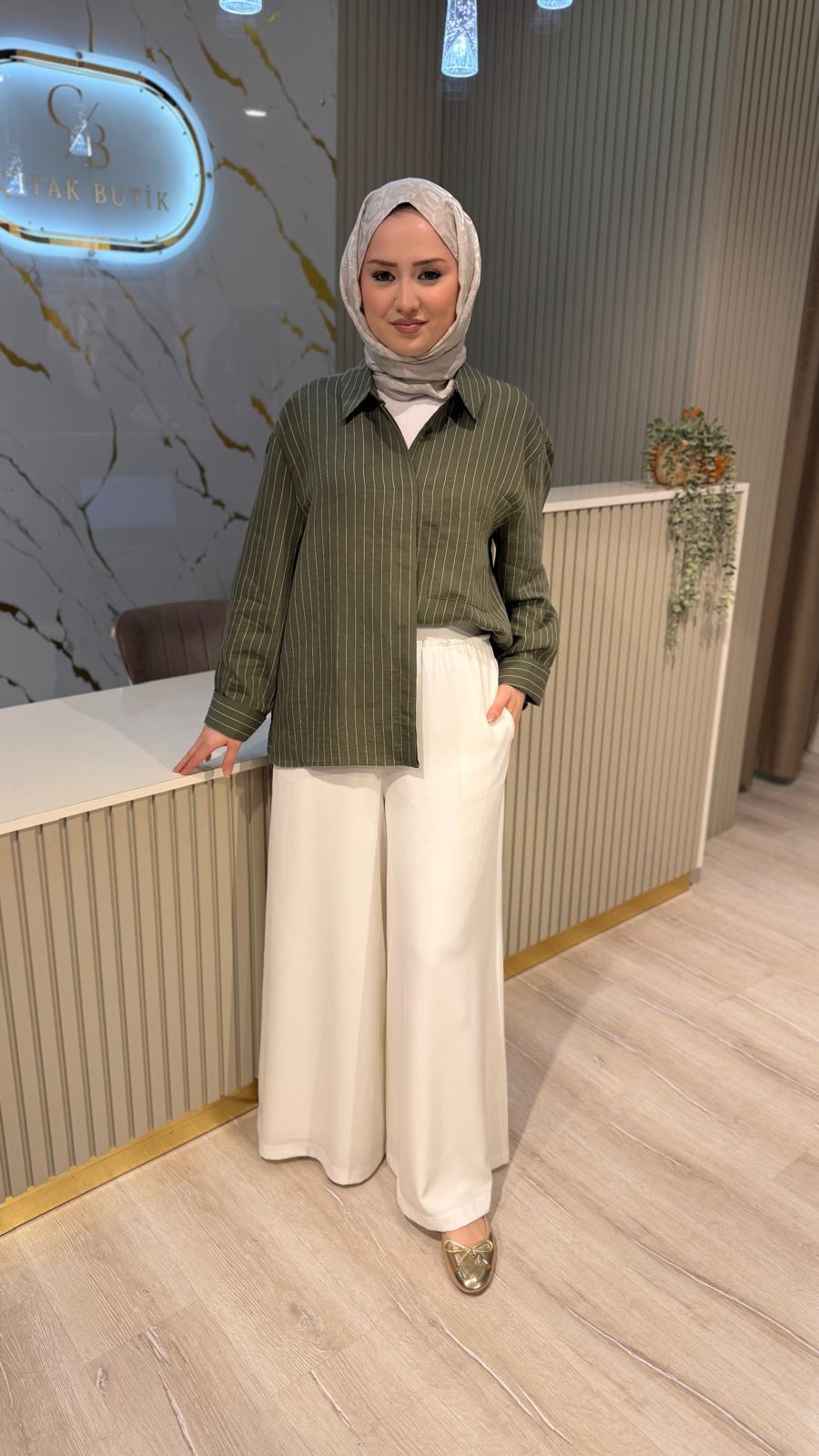 ORFEONEGRO 34905 ÇİZGİLİ GÖMLEK -  HAKİ