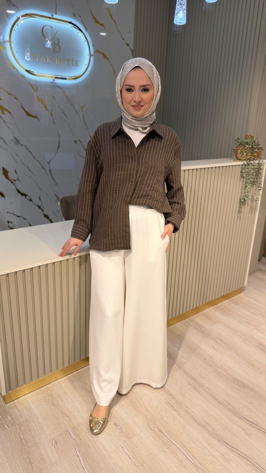 ORFEONEGRO 34905 ÇİZGİLİ GÖMLEK - KAHVE