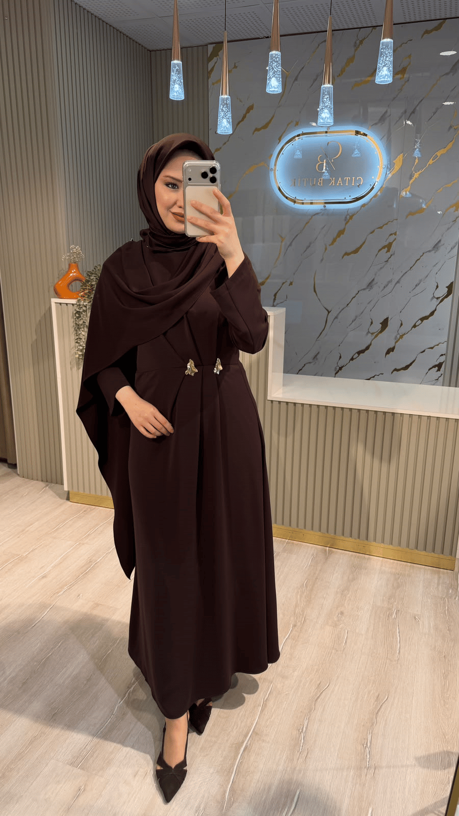 OTTO 01503 ŞAL YAKA ELBİSE - KAHVE