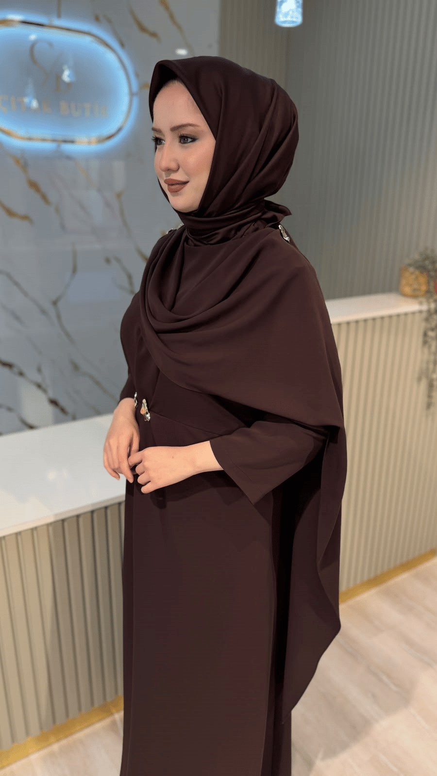 OTTO 01503 ŞAL YAKA ELBİSE - KAHVE