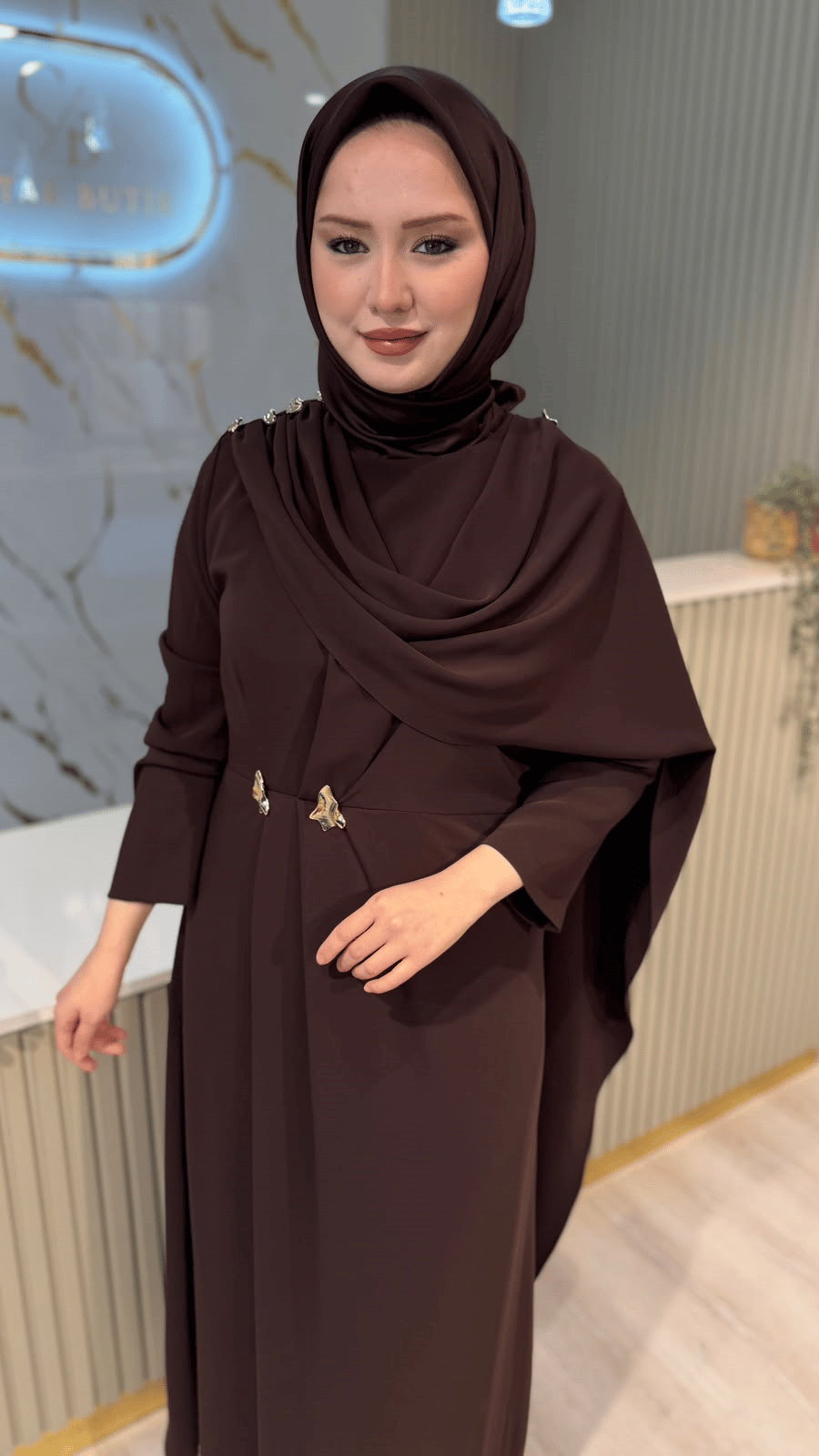 OTTO 01503 ŞAL YAKA ELBİSE - KAHVE