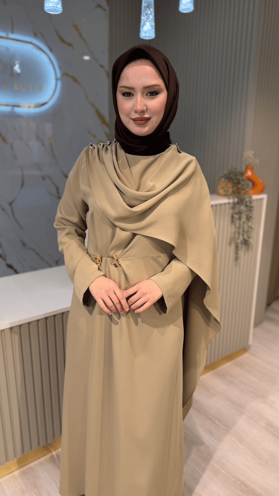 OTTO 01503 ŞAL YAKA ELBİSE - OLİVE