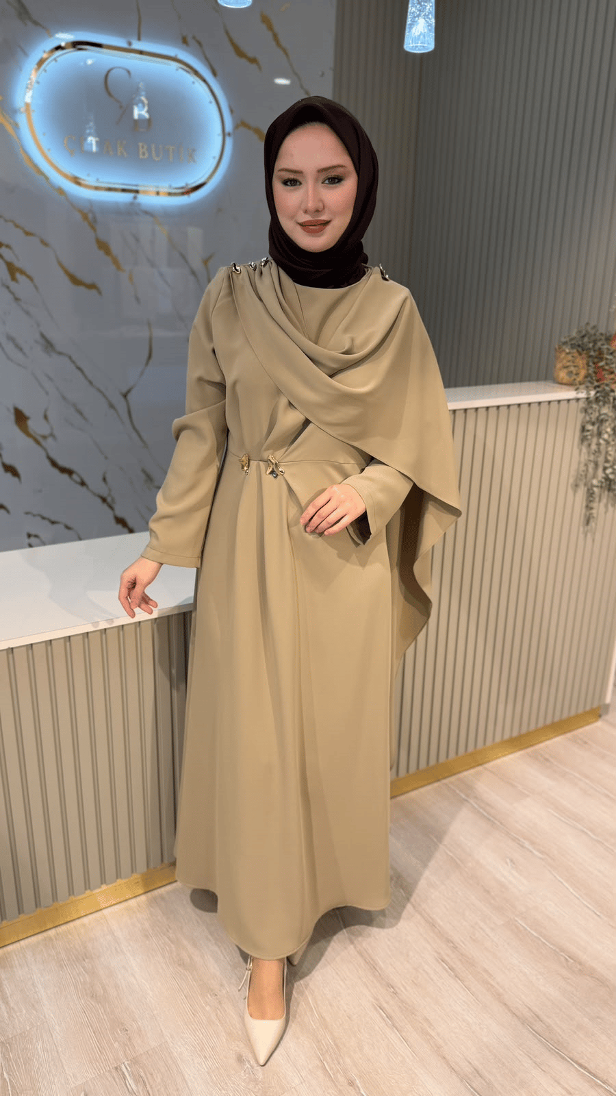 OTTO 01503 ŞAL YAKA ELBİSE - OLİVE