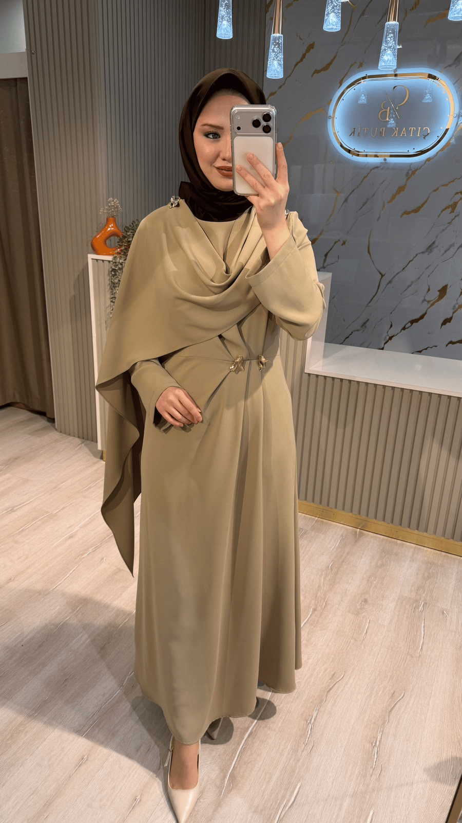OTTO 01503 ŞAL YAKA ELBİSE - OLİVE