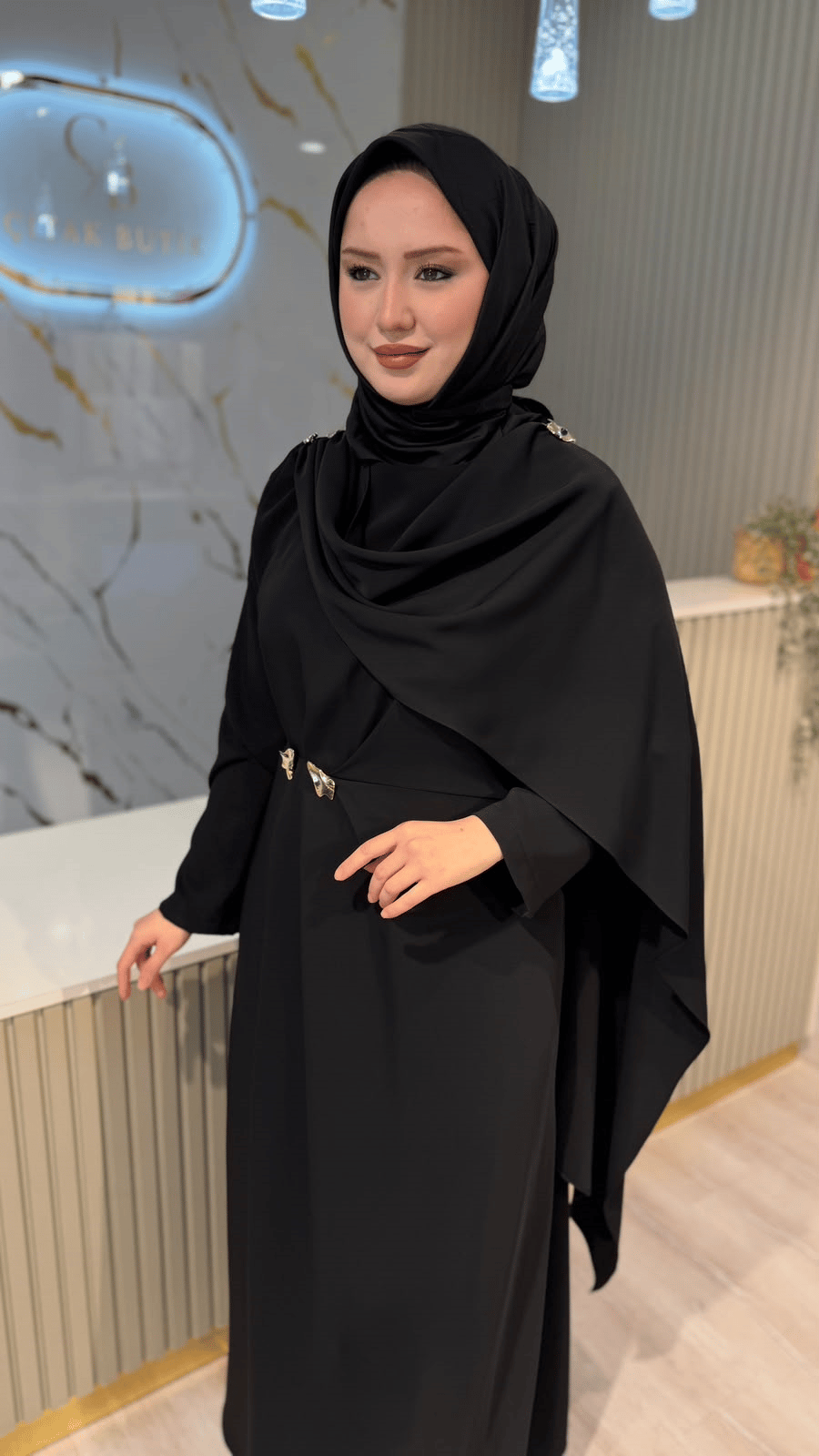 OTTO 01503 ŞAL YAKA ELBİSE - SİYAH