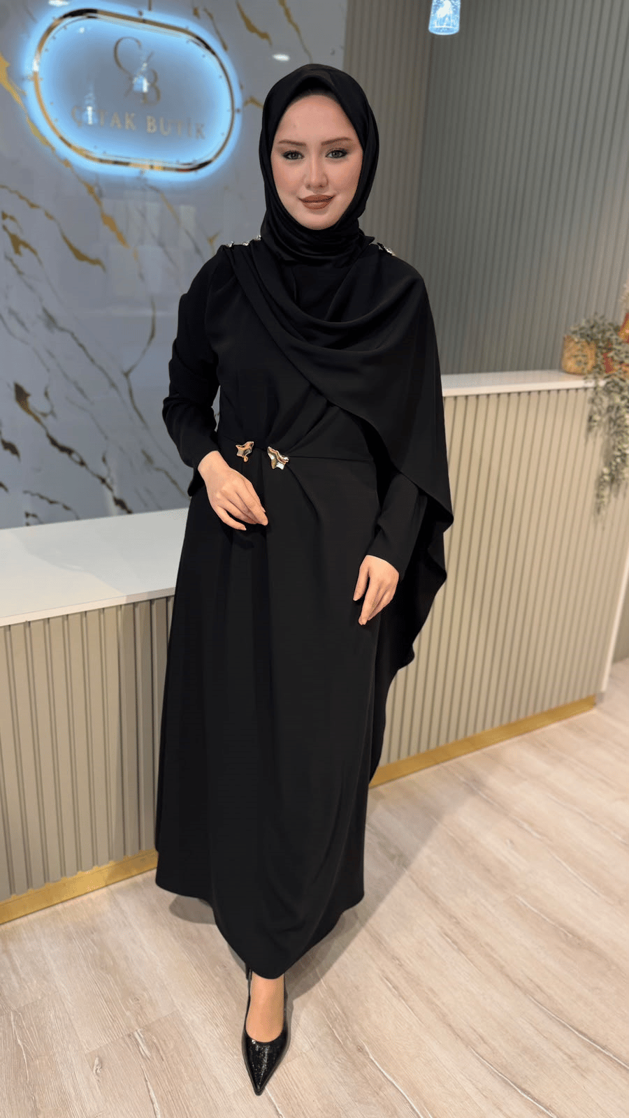 OTTO 01503 ŞAL YAKA ELBİSE - SİYAH