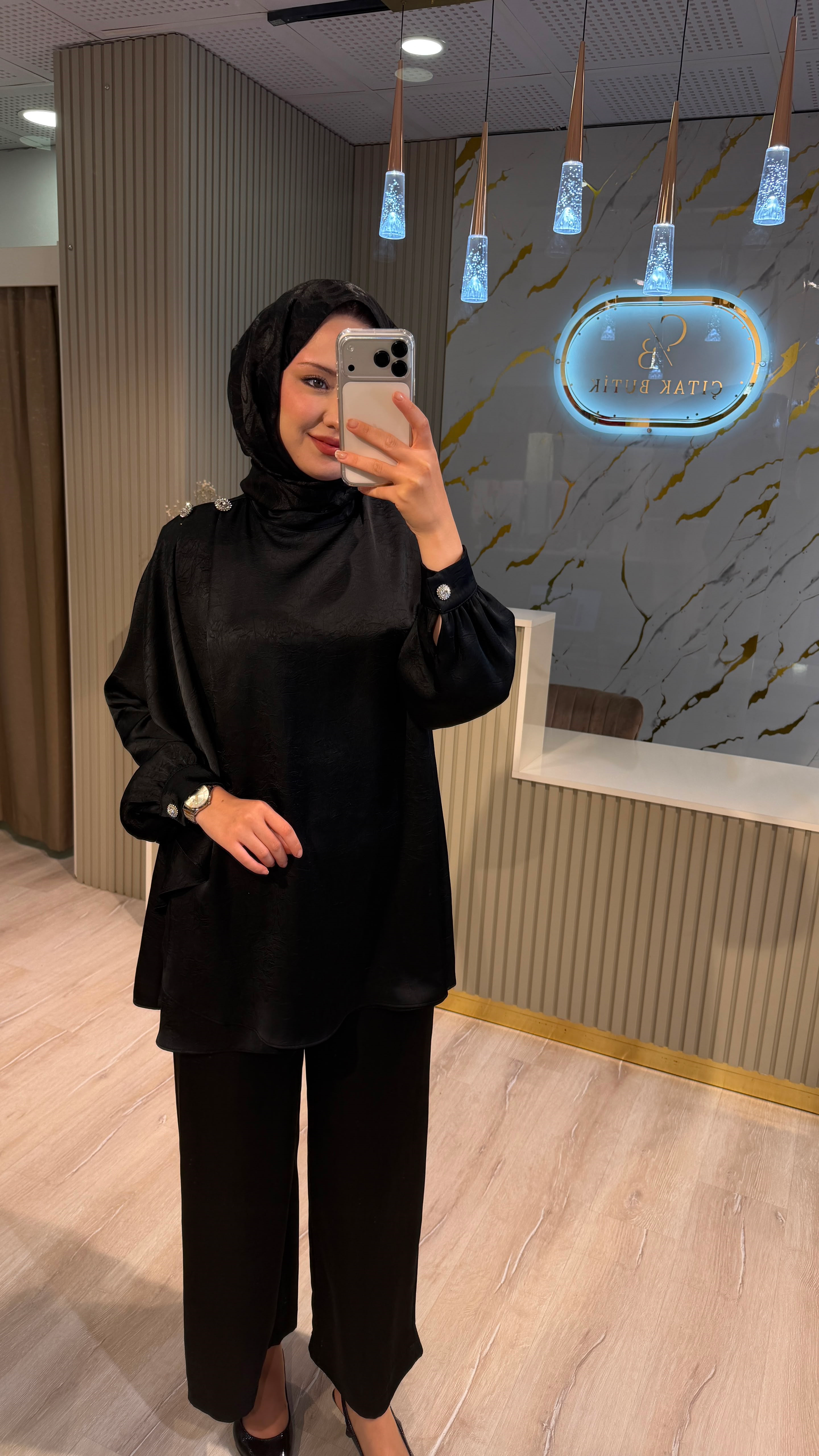 OTTO 3419 OMUZ DÜĞMELİ PANTOLONLU TAKIM- SİYAH