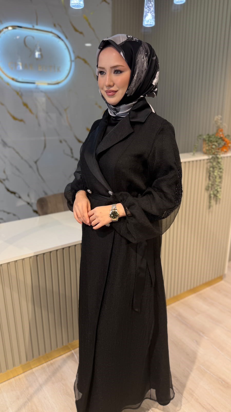 OTTO 8200 KRAŞ YAKA ABAYA TAKIM - SİYAH