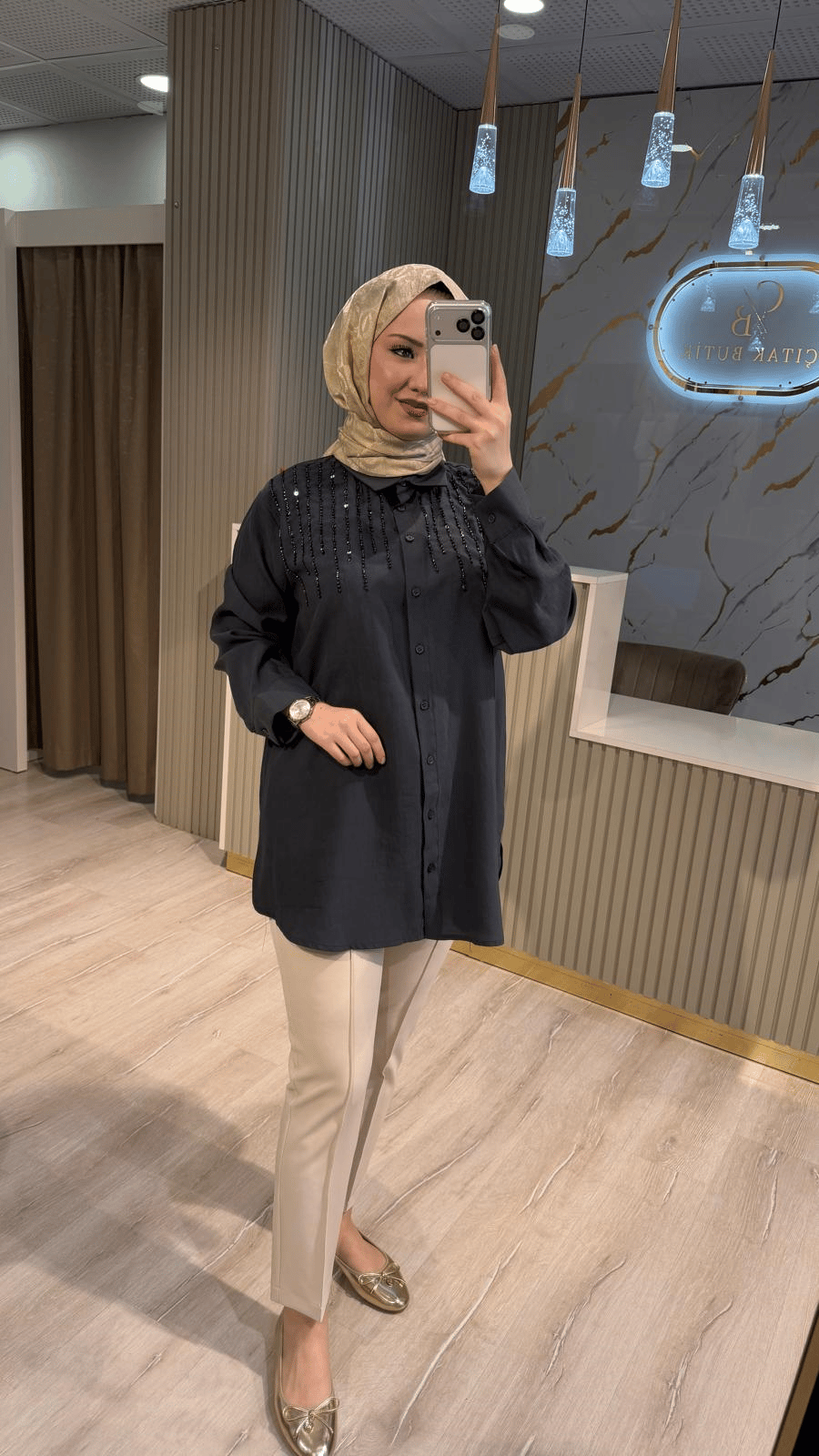 PUANE 10794 BONCUK DETAY GÖMLEK - ANTRASİT
