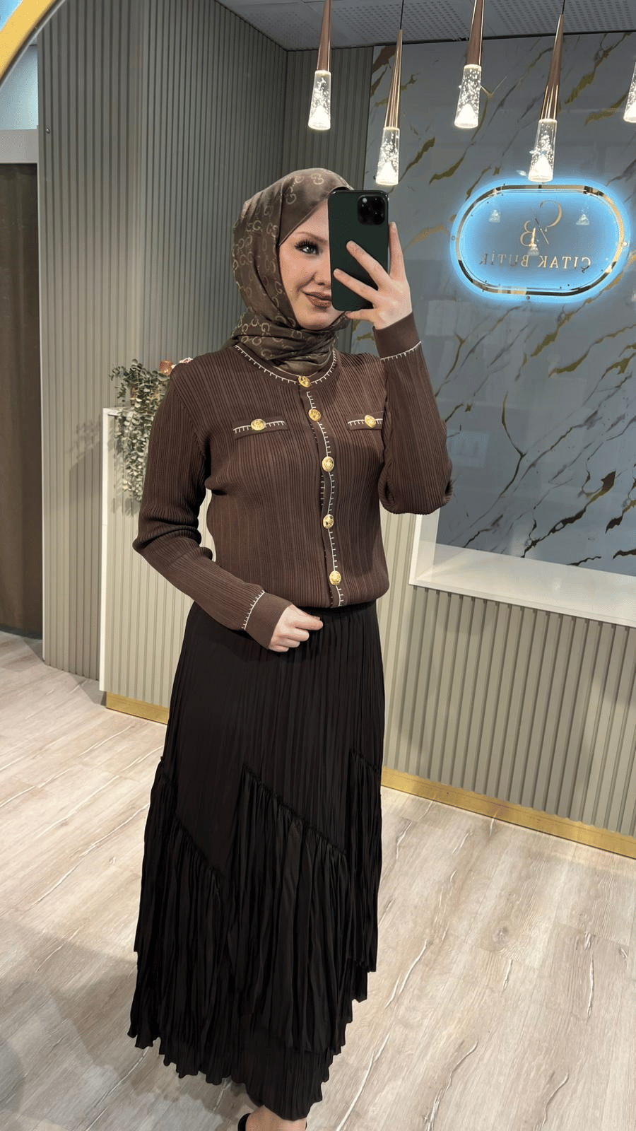 SENTEZ 5475 VİOLA PARÇALI KIRIŞTIRMA ETEK-KAHVERENGİ